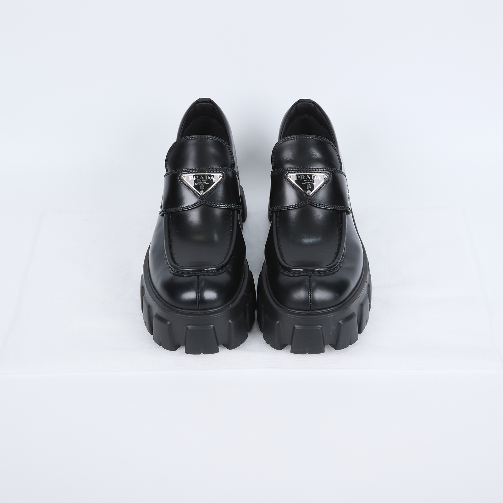 普拉達 PRADA Monolith 亮面 牛津鞋 1D663M_055_38 黑皮鞋 無附屬品