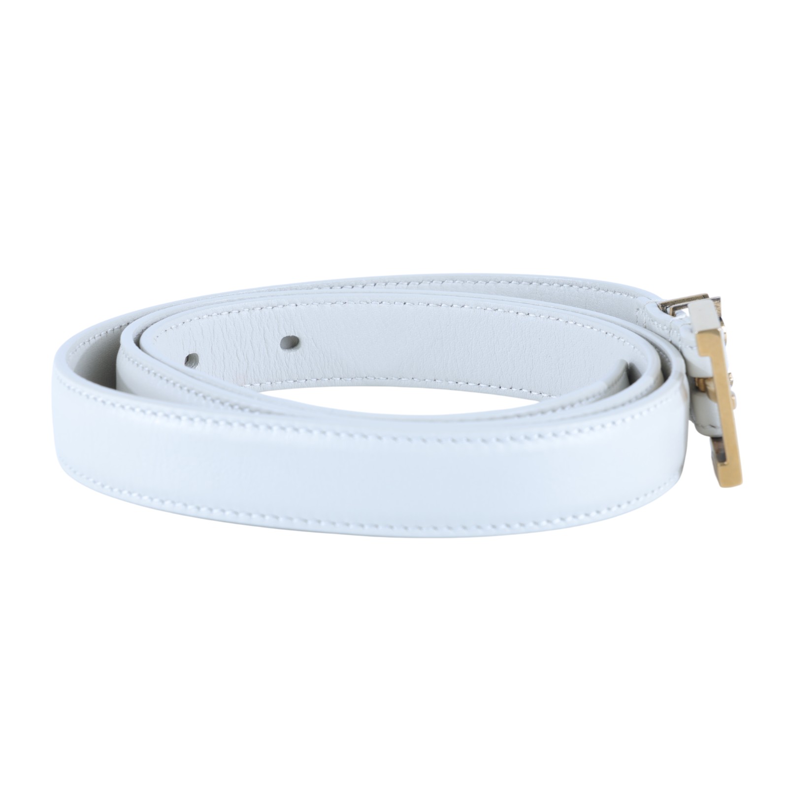 聖羅蘭 YSL SAINT LAURENT Cassandre 光面BOX皮革 方形搭扣 幼身 腰帶 554465BOO0W_85 白LOGO細皮帶 防塵袋