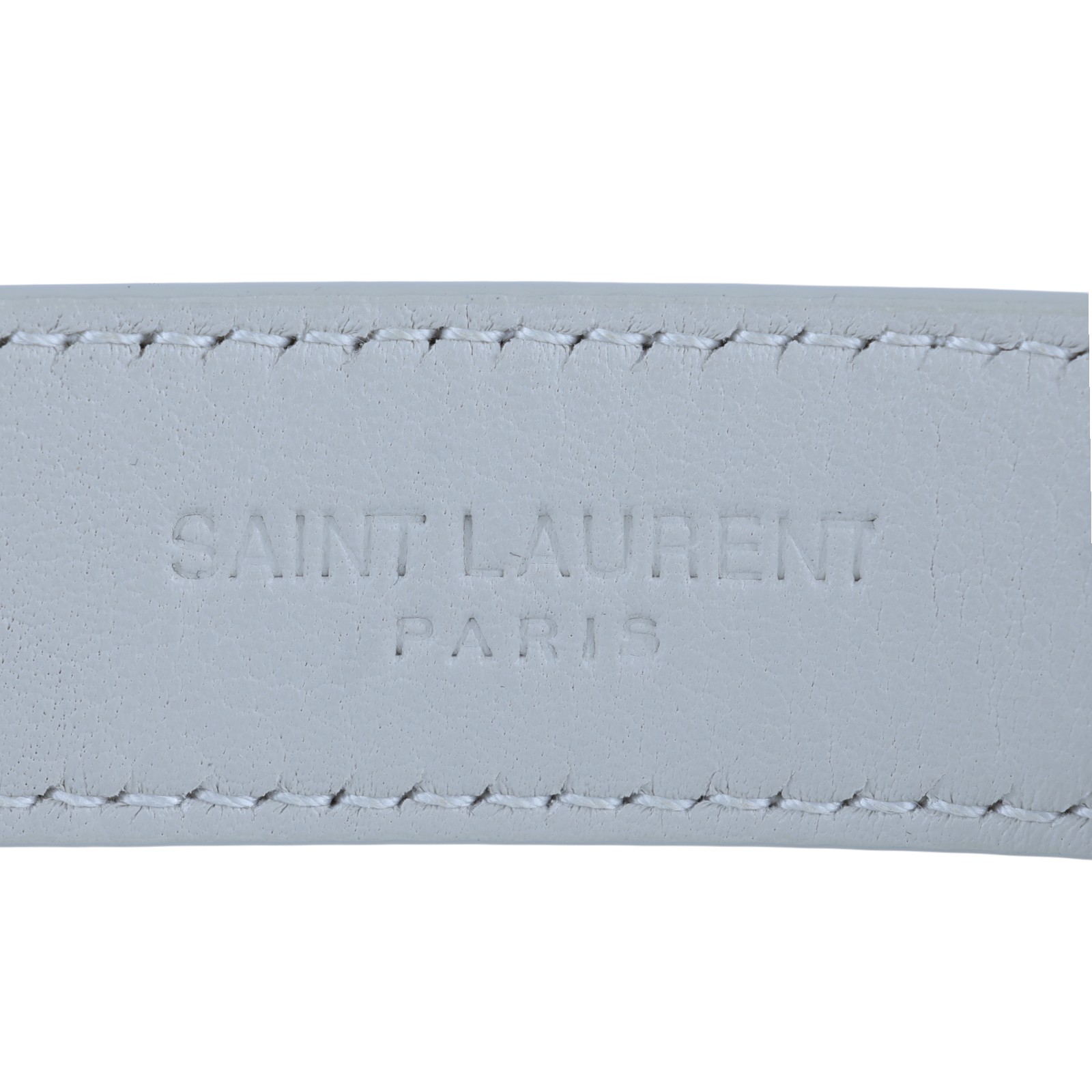 聖羅蘭 YSL SAINT LAURENT Cassandre 光面BOX皮革 方形搭扣 幼身 腰帶 554465BOO0W_85 白LOGO細皮帶 防塵袋