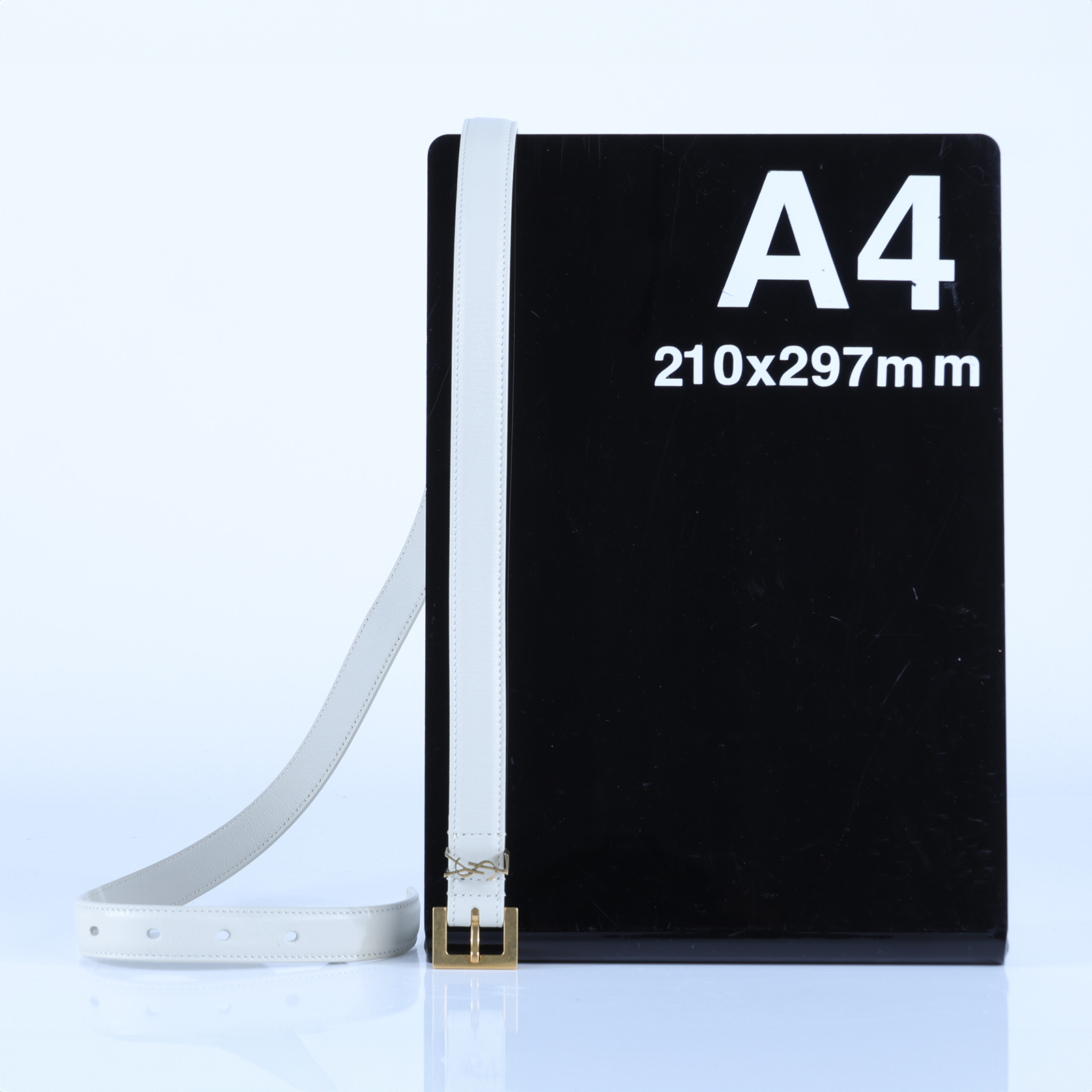 聖羅蘭 YSL SAINT LAURENT Cassandre 光面BOX皮革 方形搭扣 幼身 腰帶 554465BOO0W_85 白LOGO細皮帶 防塵袋