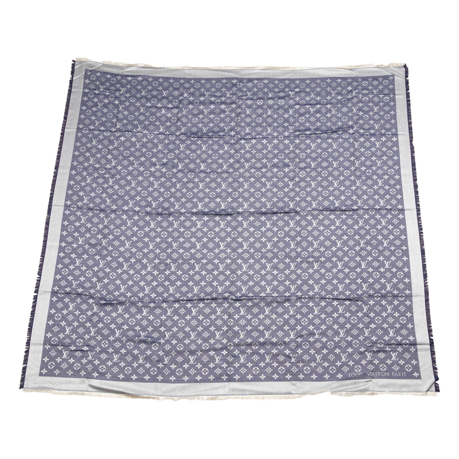 路易威登 LOUIS VUITTON Monogram Denim 披肩 藍色 M71376 藍原花絲巾 無附屬品