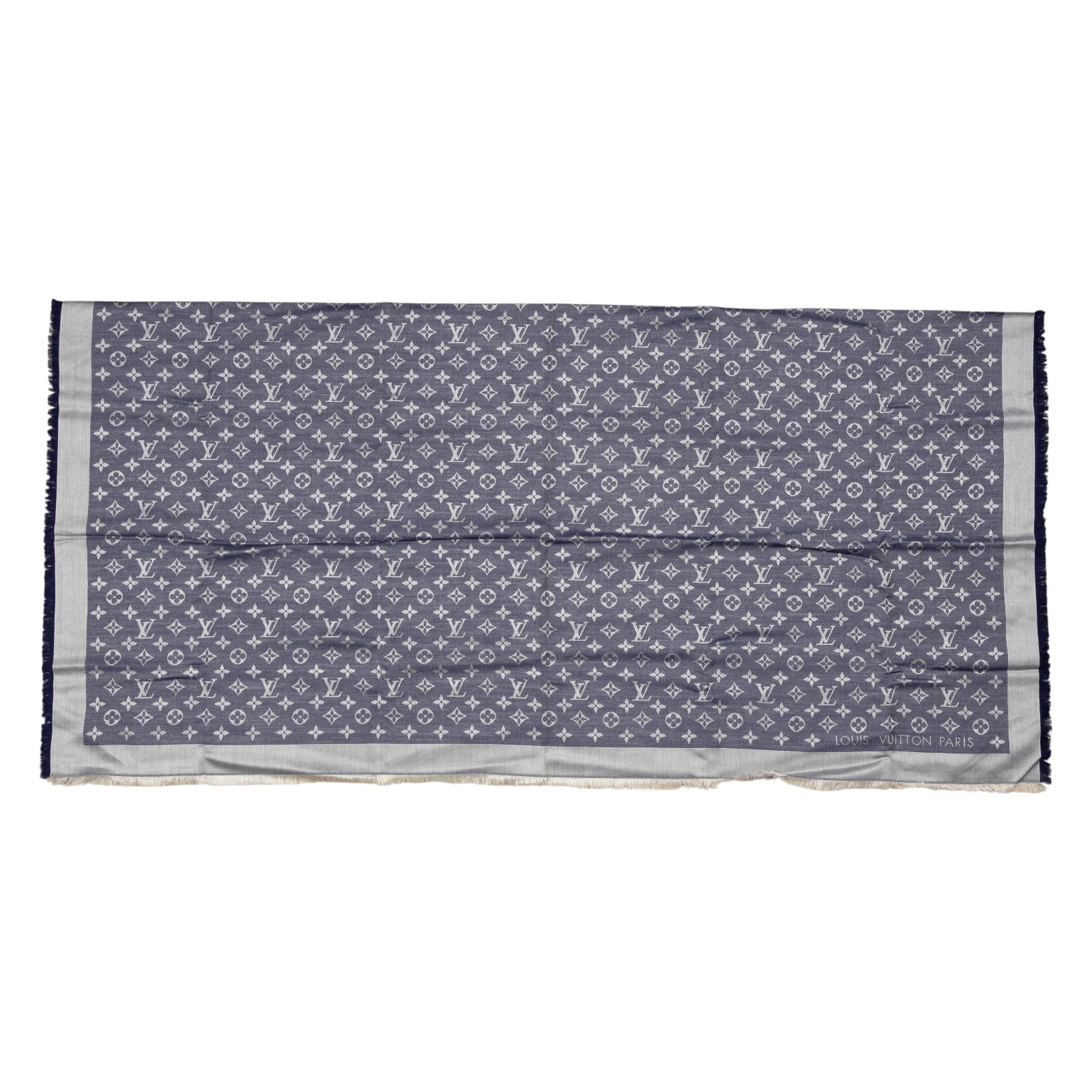 路易威登 LOUIS VUITTON Monogram Denim 披肩 藍色 M71376 藍原花絲巾 無附屬品