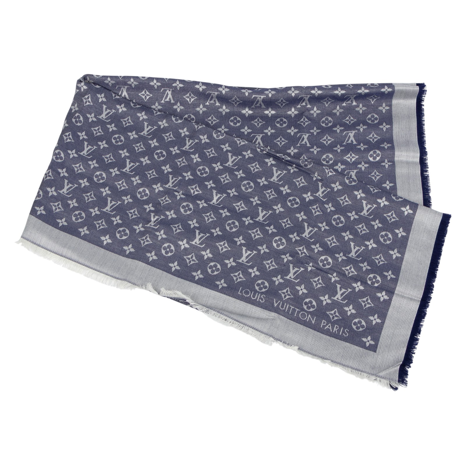 路易威登 LOUIS VUITTON Monogram Denim 披肩 藍色 M71376 藍原花絲巾 無附屬品