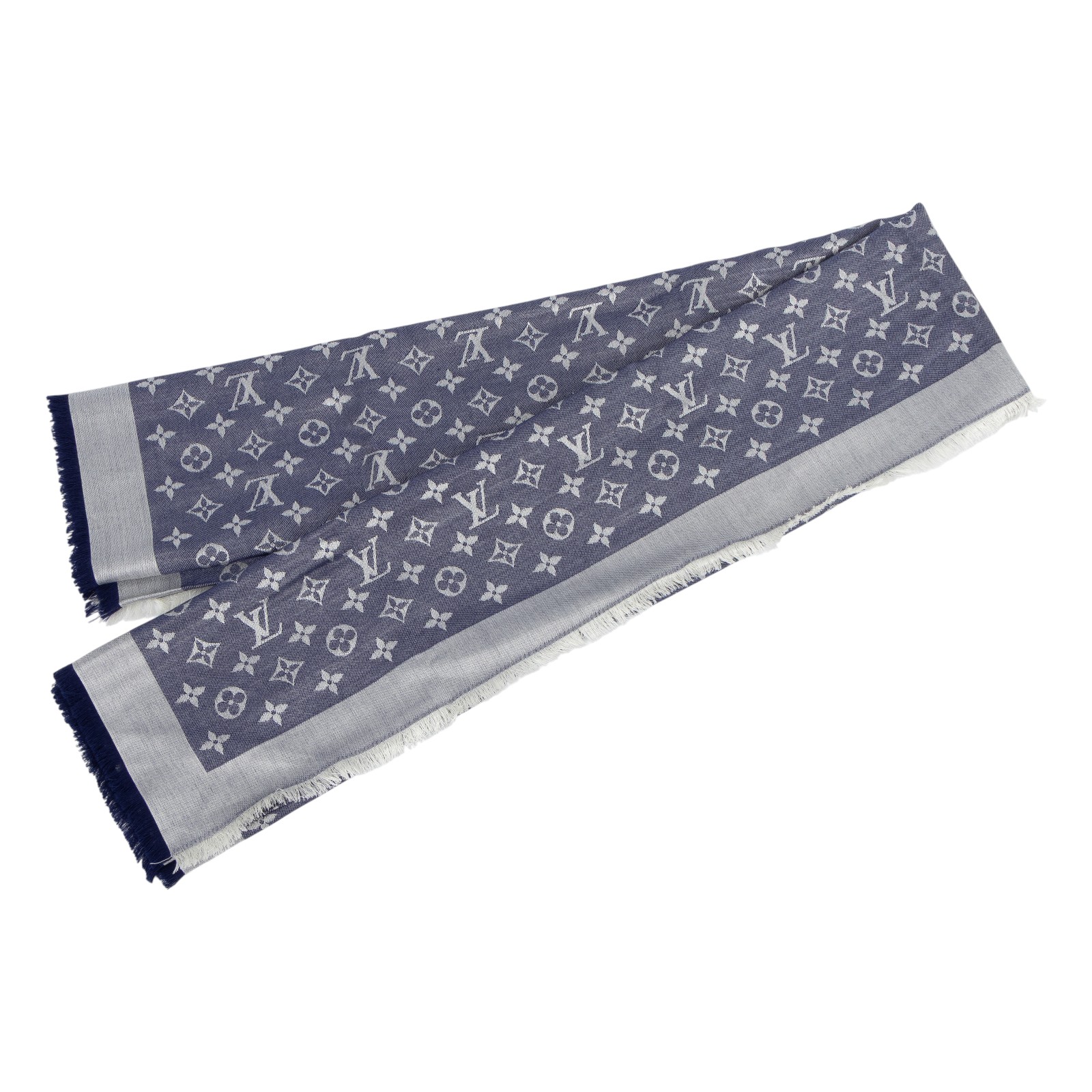 路易威登 LOUIS VUITTON Monogram Denim 披肩 藍色 M71376 藍原花絲巾 無附屬品