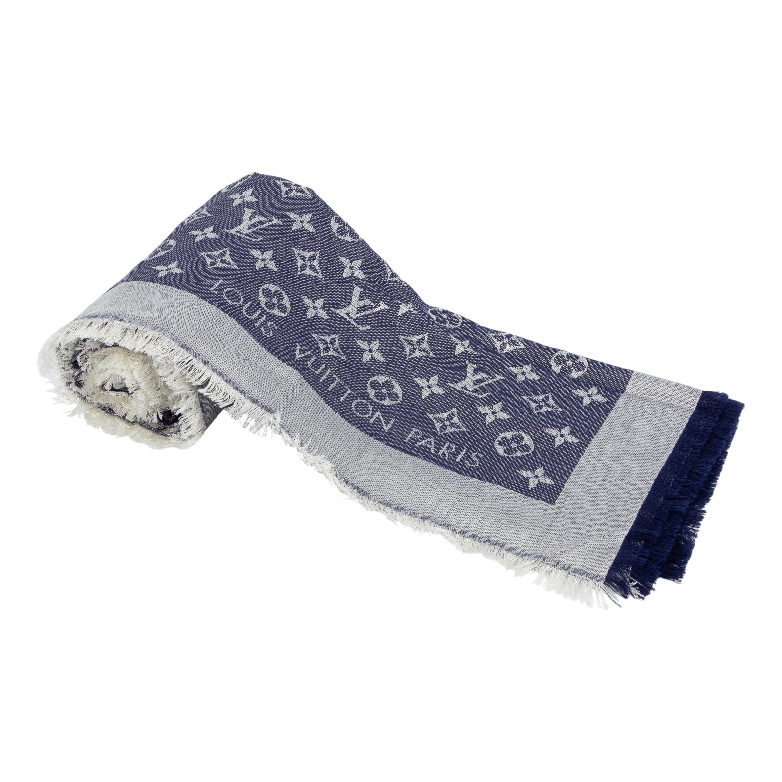 路易威登 LOUIS VUITTON Monogram Denim 披肩 藍色 M71376 藍原花絲巾 無附屬品