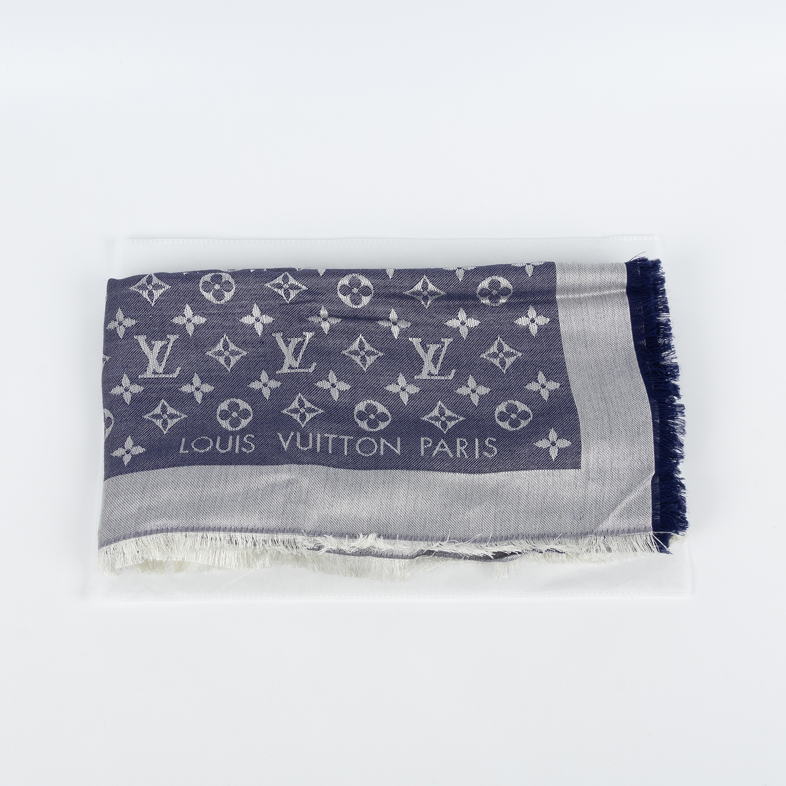 路易威登 LOUIS VUITTON Monogram Denim 披肩 藍色 M71376 藍原花絲巾 無附屬品