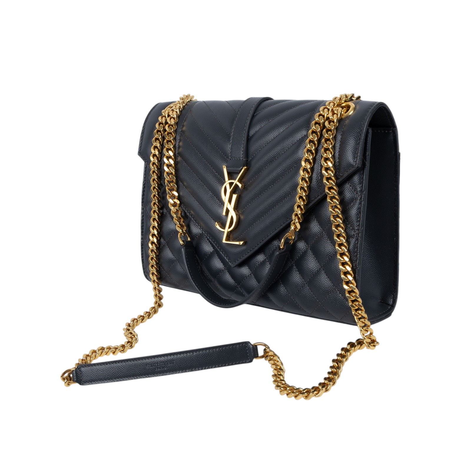 聖羅蘭 YSL SAINT LAURENT Envolpe 信封袋 肩背包 中型 金色五金 487206BOW01 深灰金ENVELOPE信封包 防塵袋