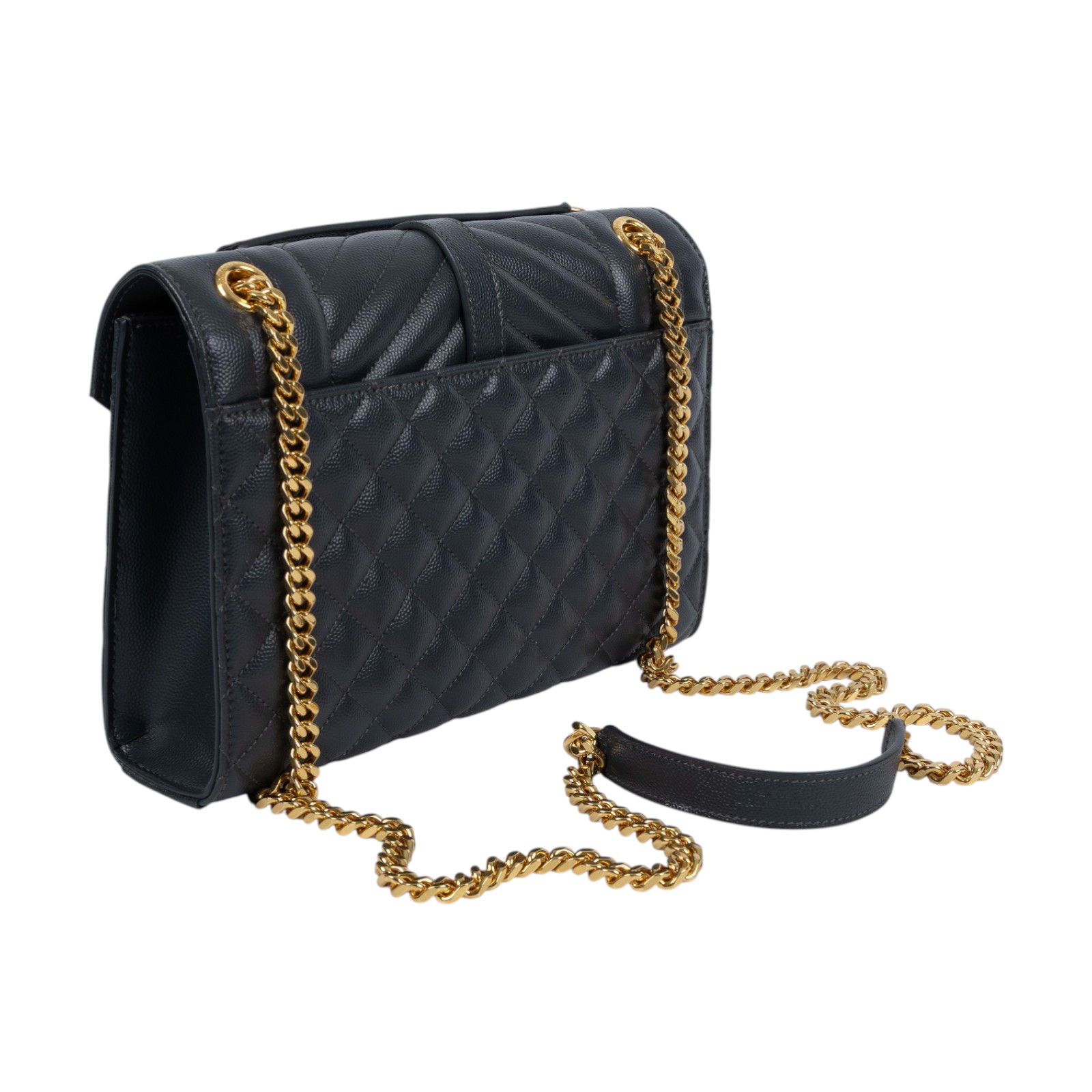 聖羅蘭 YSL SAINT LAURENT Envolpe 信封袋 肩背包 中型 金色五金 487206BOW01 深灰金ENVELOPE信封包 防塵袋