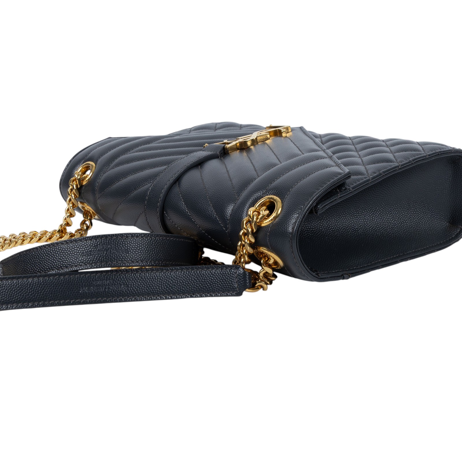 聖羅蘭 YSL SAINT LAURENT Envolpe 信封袋 肩背包 中型 金色五金 487206BOW01 深灰金ENVELOPE信封包 防塵袋