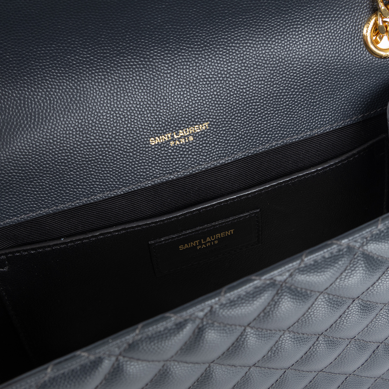 聖羅蘭 YSL SAINT LAURENT Envolpe 信封袋 肩背包 中型 金色五金 487206BOW01 深灰金ENVELOPE信封包 防塵袋