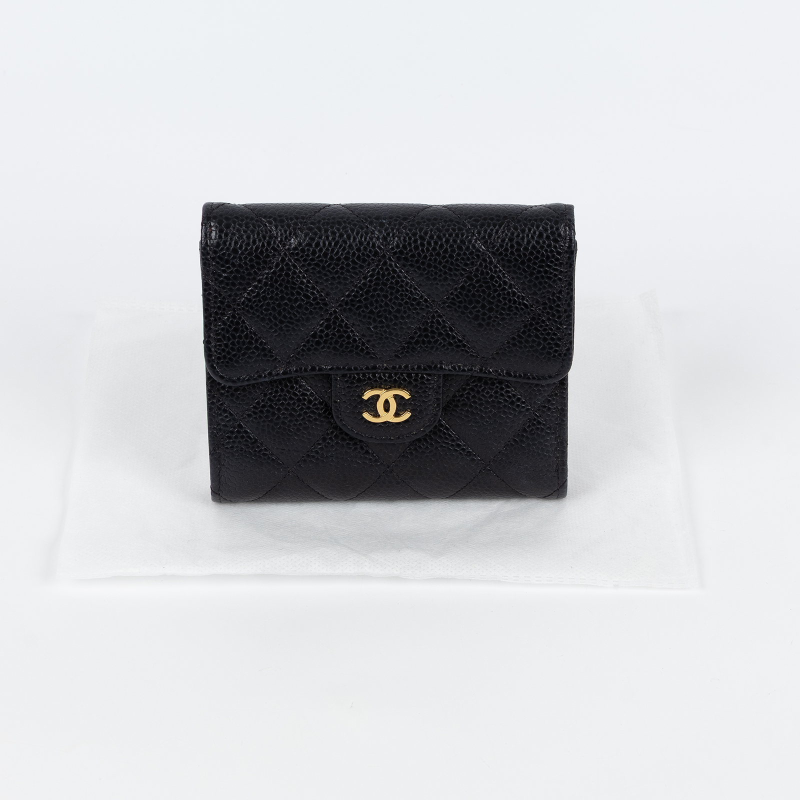 香奈兒 CHANEL 經典 小型 口蓋 皮夾 短夾  AP0231 31開 黑金荔枝牛短夾 無附屬品