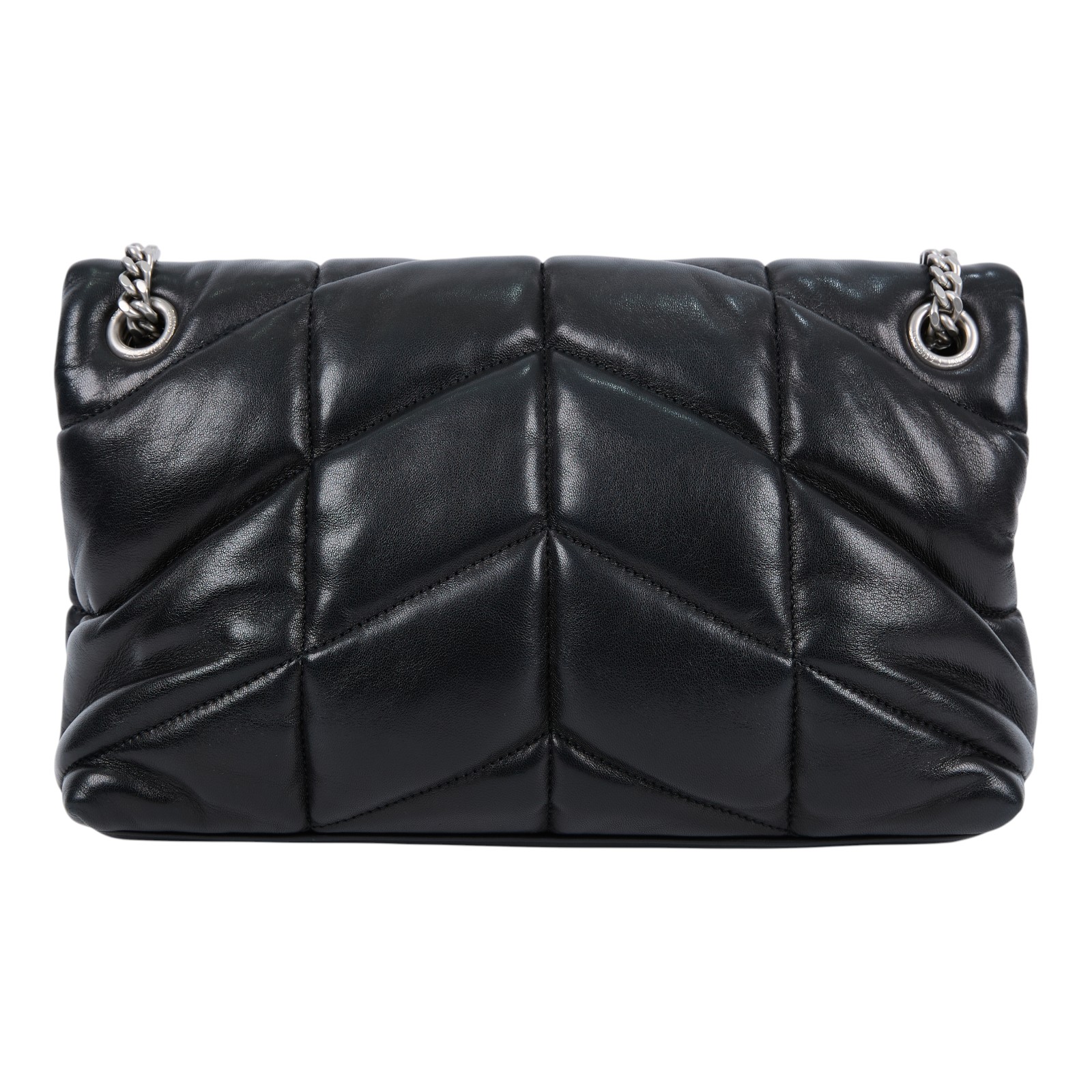 聖羅蘭 YSL SAINT LAURENT Puffer 絎縫納帕皮包 小型 5774761EL00 黑銀PUFFER SMALL 原廠盒子/防塵袋/購買證明