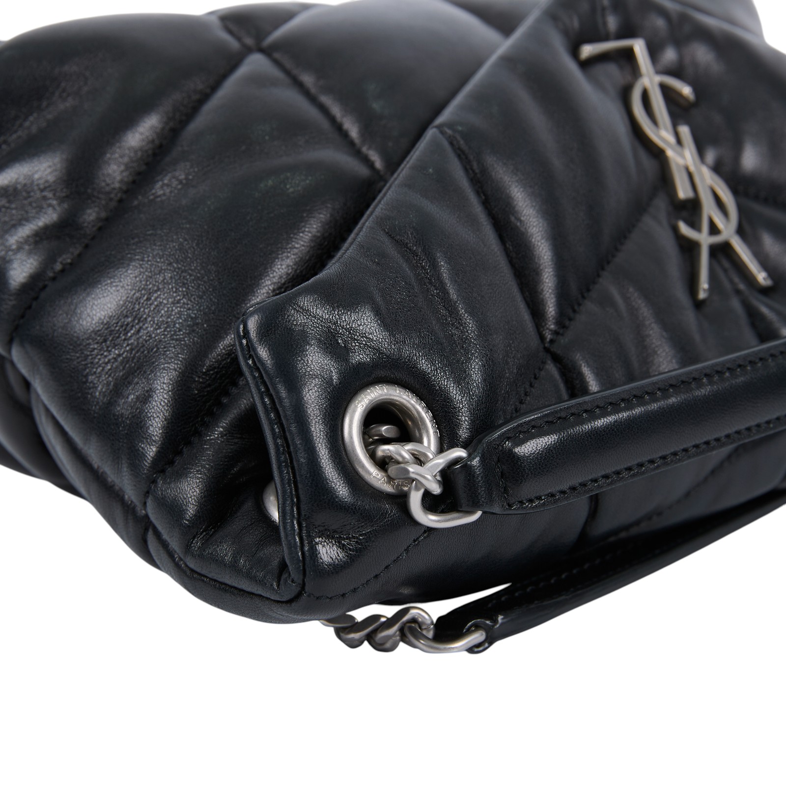 聖羅蘭 YSL SAINT LAURENT Puffer 絎縫納帕皮包 小型 5774761EL00 黑銀PUFFER SMALL 原廠盒子/防塵袋/購買證明