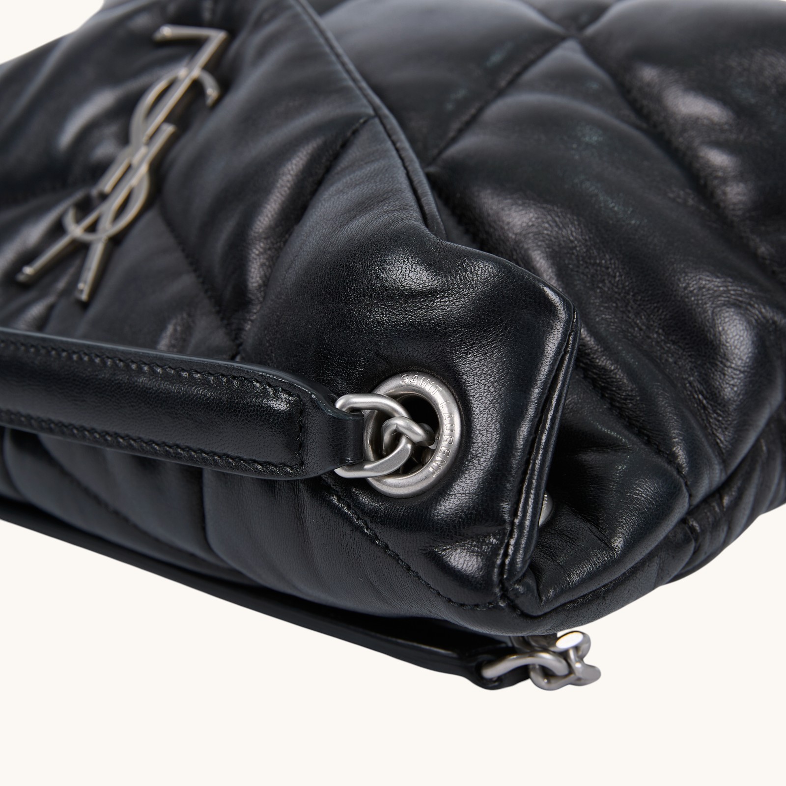 聖羅蘭 YSL SAINT LAURENT Puffer 絎縫納帕皮包 小型 5774761EL00 黑銀PUFFER SMALL 原廠盒子/防塵袋/購買證明