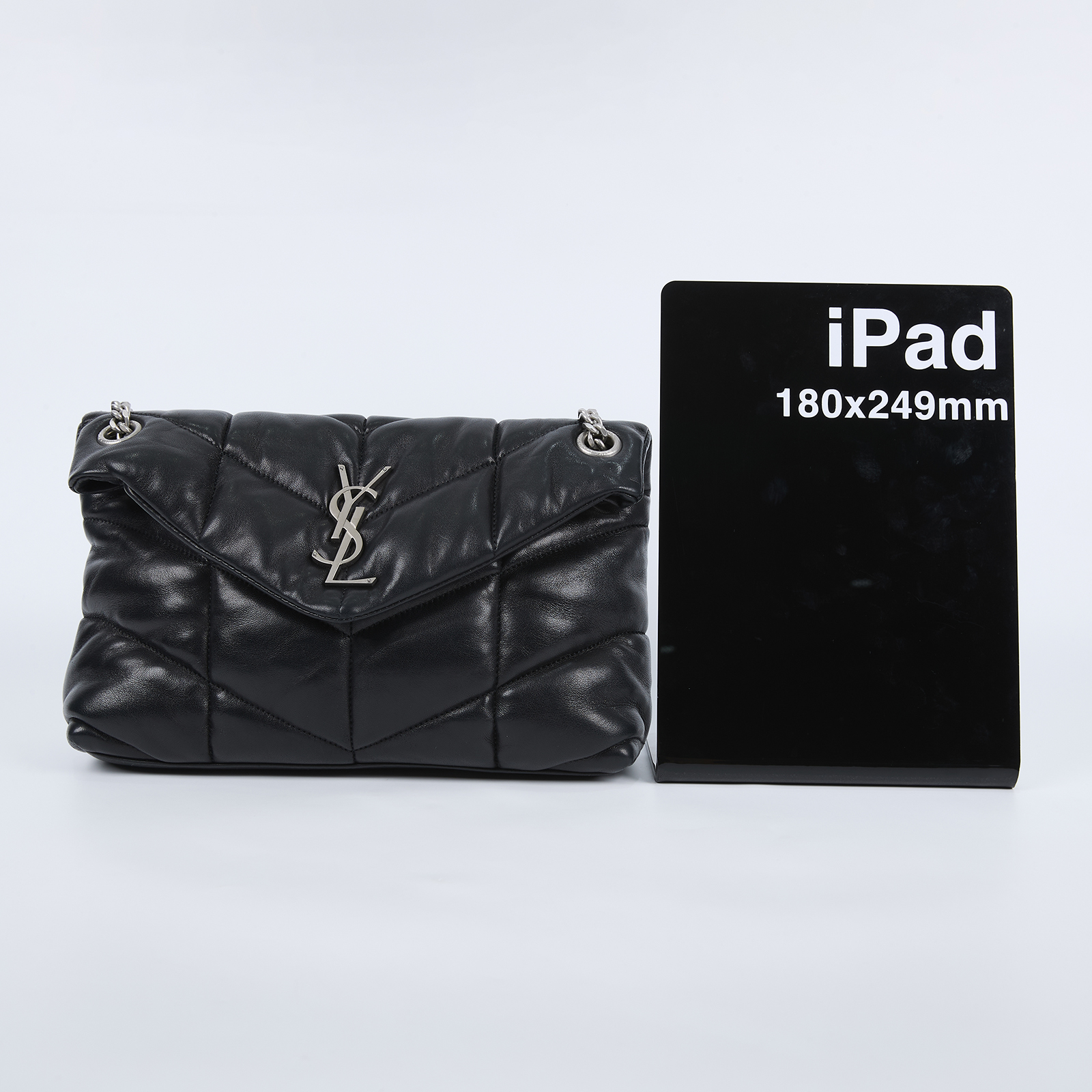 聖羅蘭 YSL SAINT LAURENT Puffer 絎縫納帕皮包 小型 5774761EL00 黑銀PUFFER SMALL 原廠盒子/防塵袋/購買證明