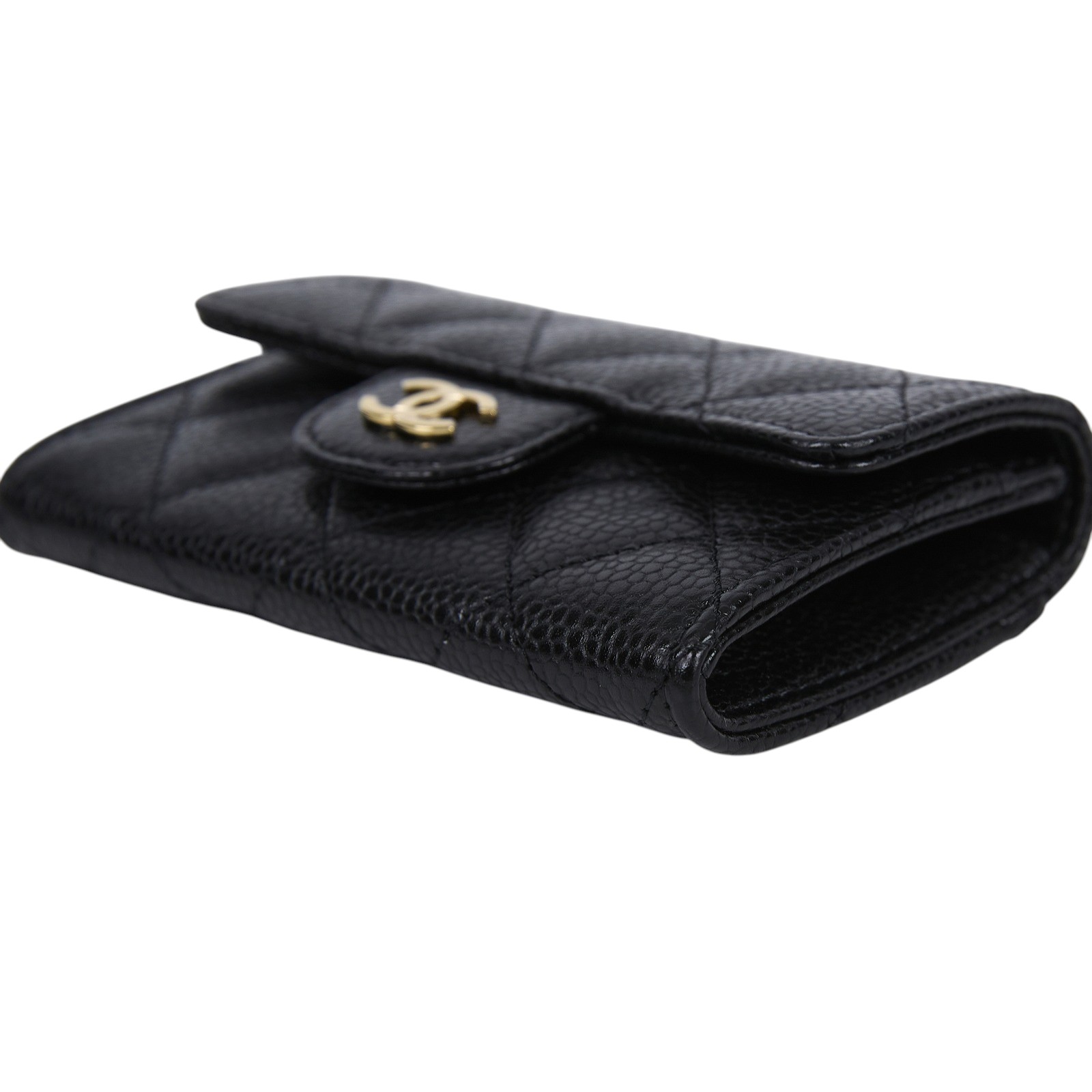 香奈兒 CHANEL CC LOGO 口蓋 卡片夾 錢包 AP0214 晶片款 黑金荔枝卡包 原廠盒子/防塵袋