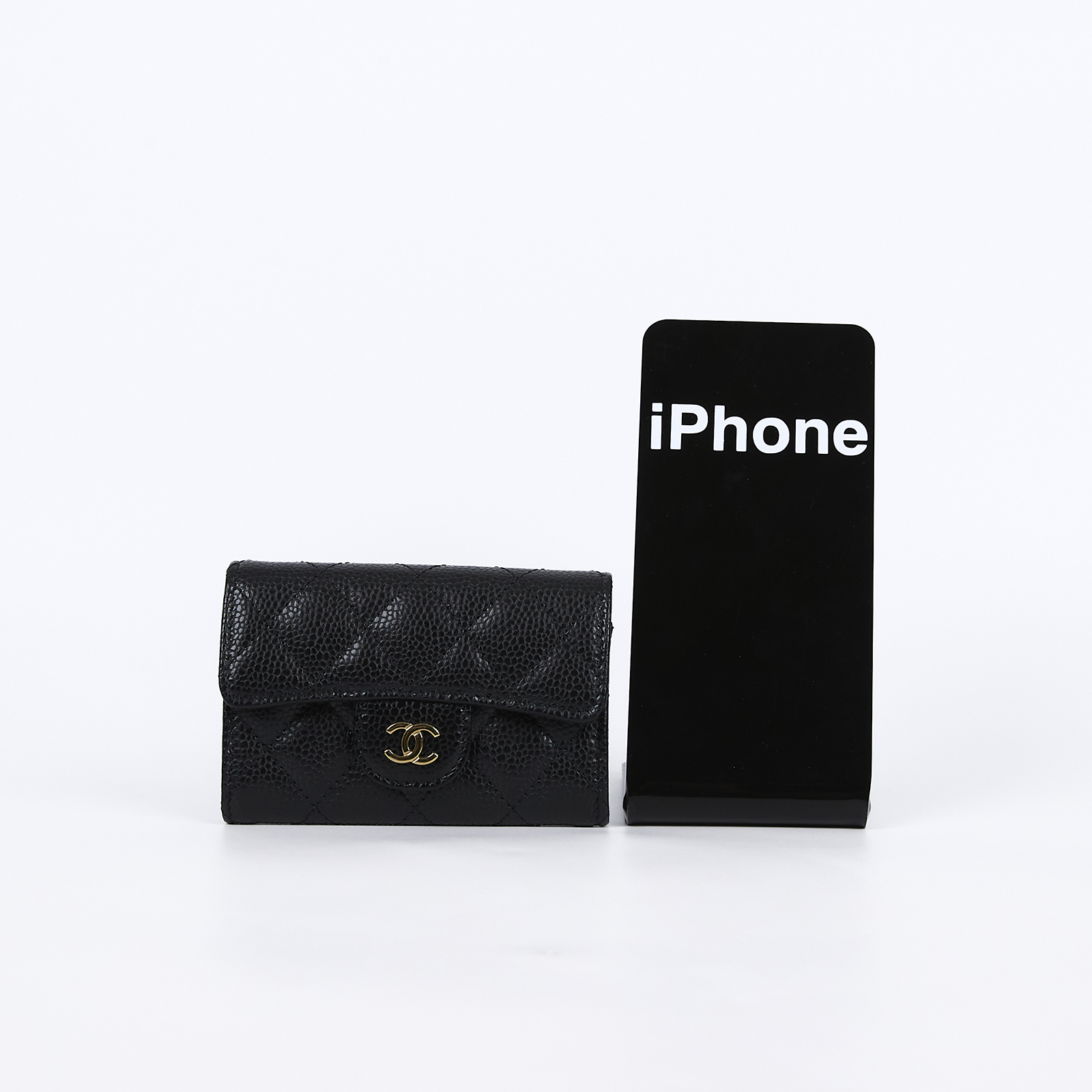 香奈兒 CHANEL CC LOGO 口蓋 卡片夾 錢包 AP0214 晶片款 黑金荔枝卡包 原廠盒子/防塵袋