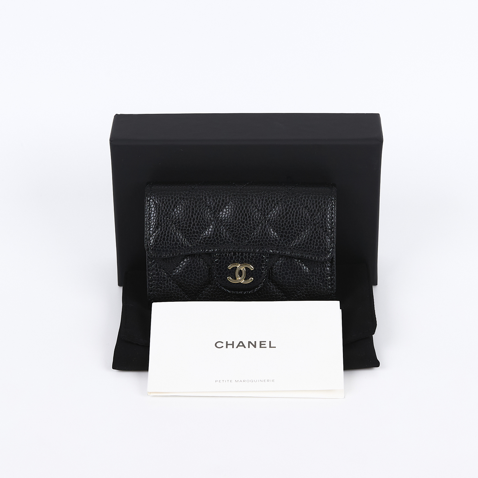 香奈兒 CHANEL CC LOGO 口蓋 卡片夾 錢包 AP0214 晶片款 黑金荔枝卡包 原廠盒子/防塵袋