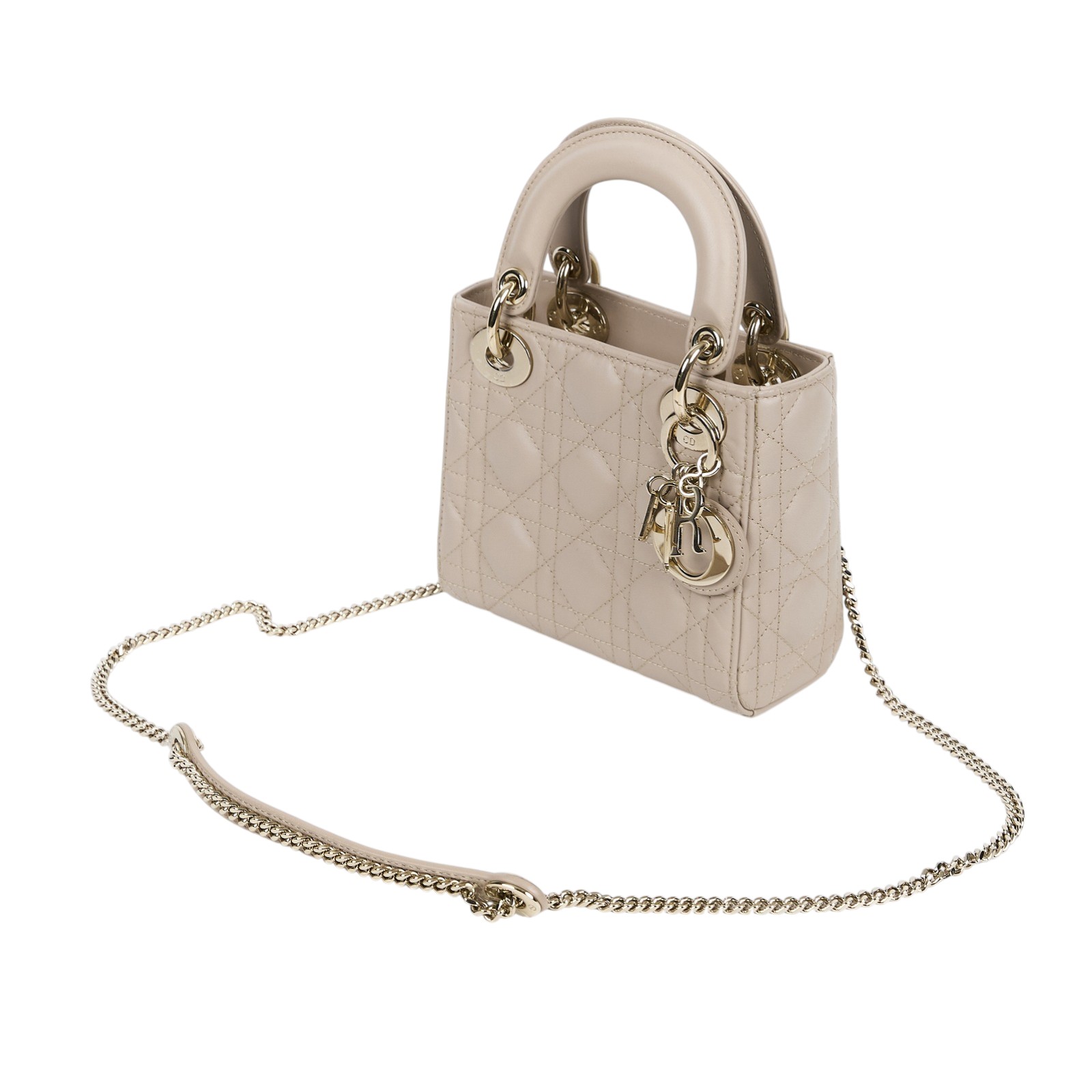 迪奧 CHRISTIAN DIOR Lady Dior 迷你 手提 肩背包 羊皮 M0505ONGE 藕粉LADY DIOR 3X3 原廠盒子/背帶