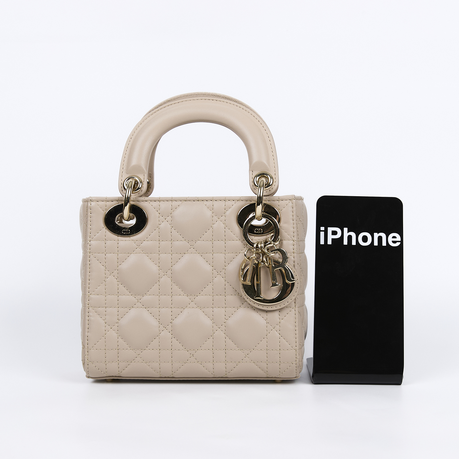 迪奧 CHRISTIAN DIOR Lady Dior 迷你 手提 肩背包 羊皮 M0505ONGE 藕粉LADY DIOR 3X3 原廠盒子/背帶