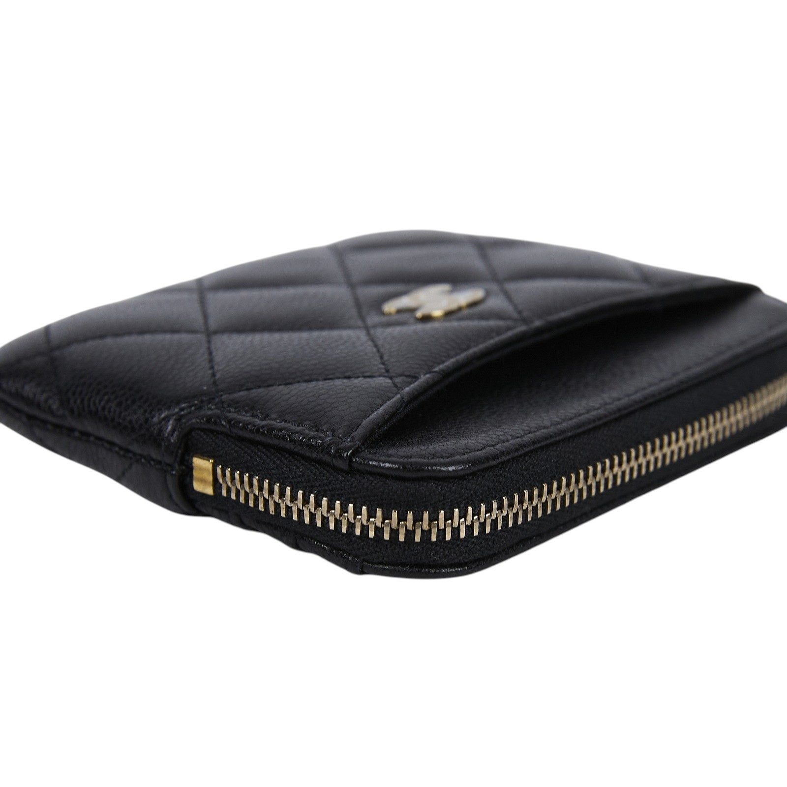 香奈兒 CHANEL CC Logo 5卡 拉鍊 零錢包 AP2061 晶片款 黑金荔枝吐司錢包 原廠盒子/防塵袋/購買證明影本