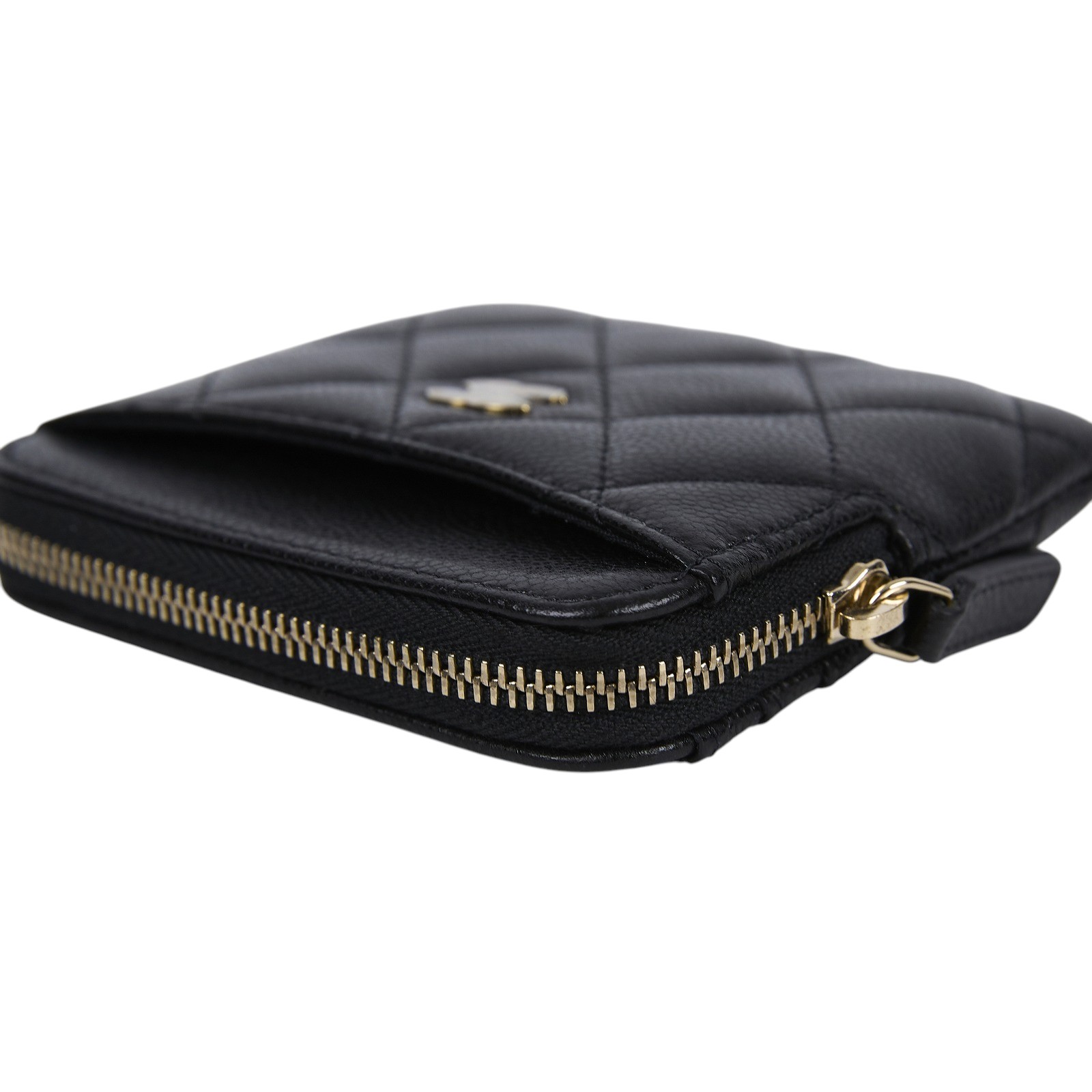 香奈兒 CHANEL CC Logo 5卡 拉鍊 零錢包 AP2061 晶片款 黑金荔枝吐司錢包 原廠盒子/防塵袋/購買證明影本