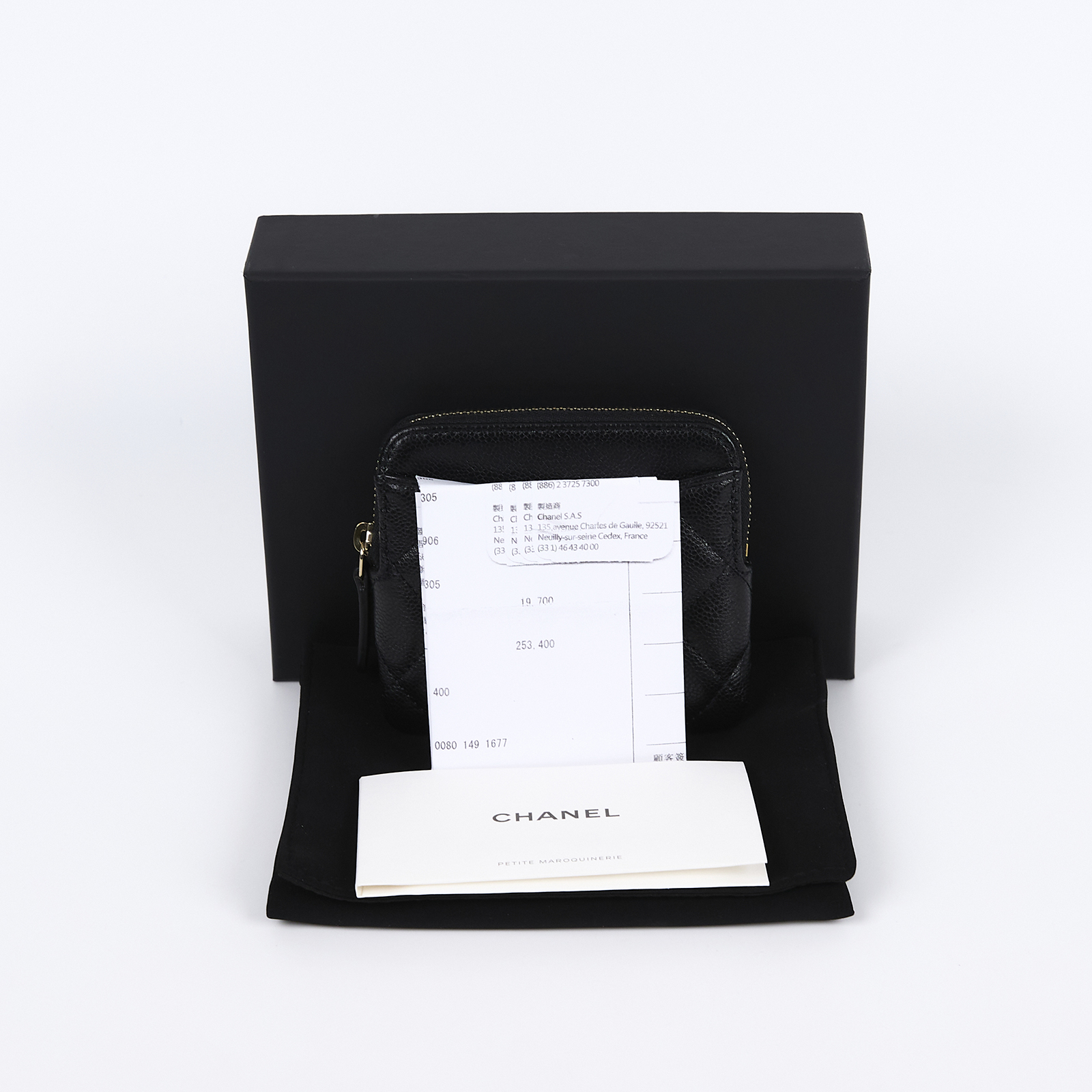 香奈兒 CHANEL CC Logo 5卡 拉鍊 零錢包 AP2061 晶片款 黑金荔枝吐司錢包 原廠盒子/防塵袋/購買證明影本