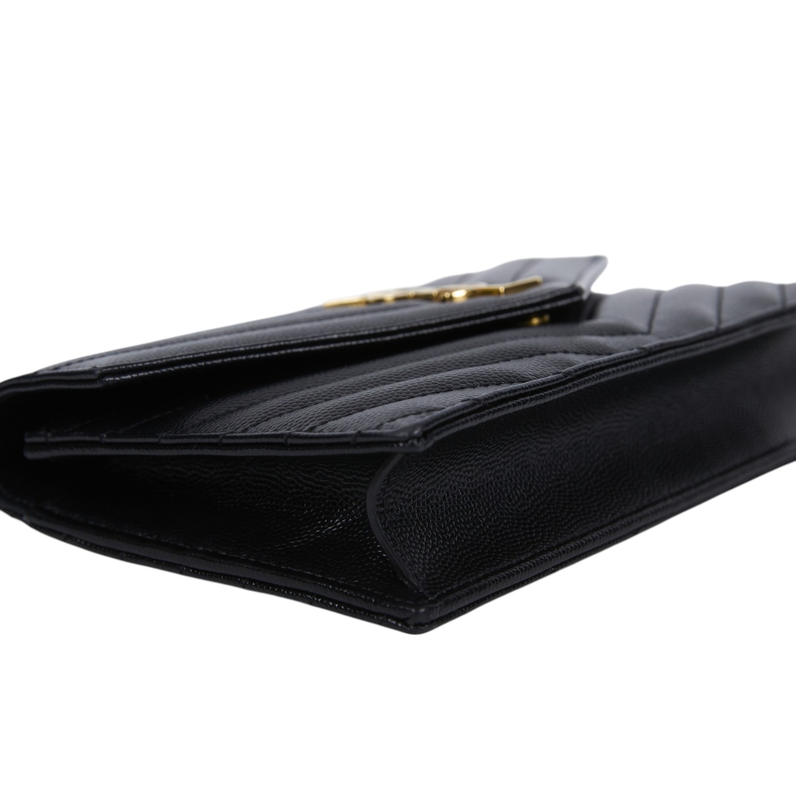 聖羅蘭 YSL SAINT LAURENT Cassandre 信封袋式 鏈條 錢包 742920BOW01 黑金魚子醬WOC 背帶