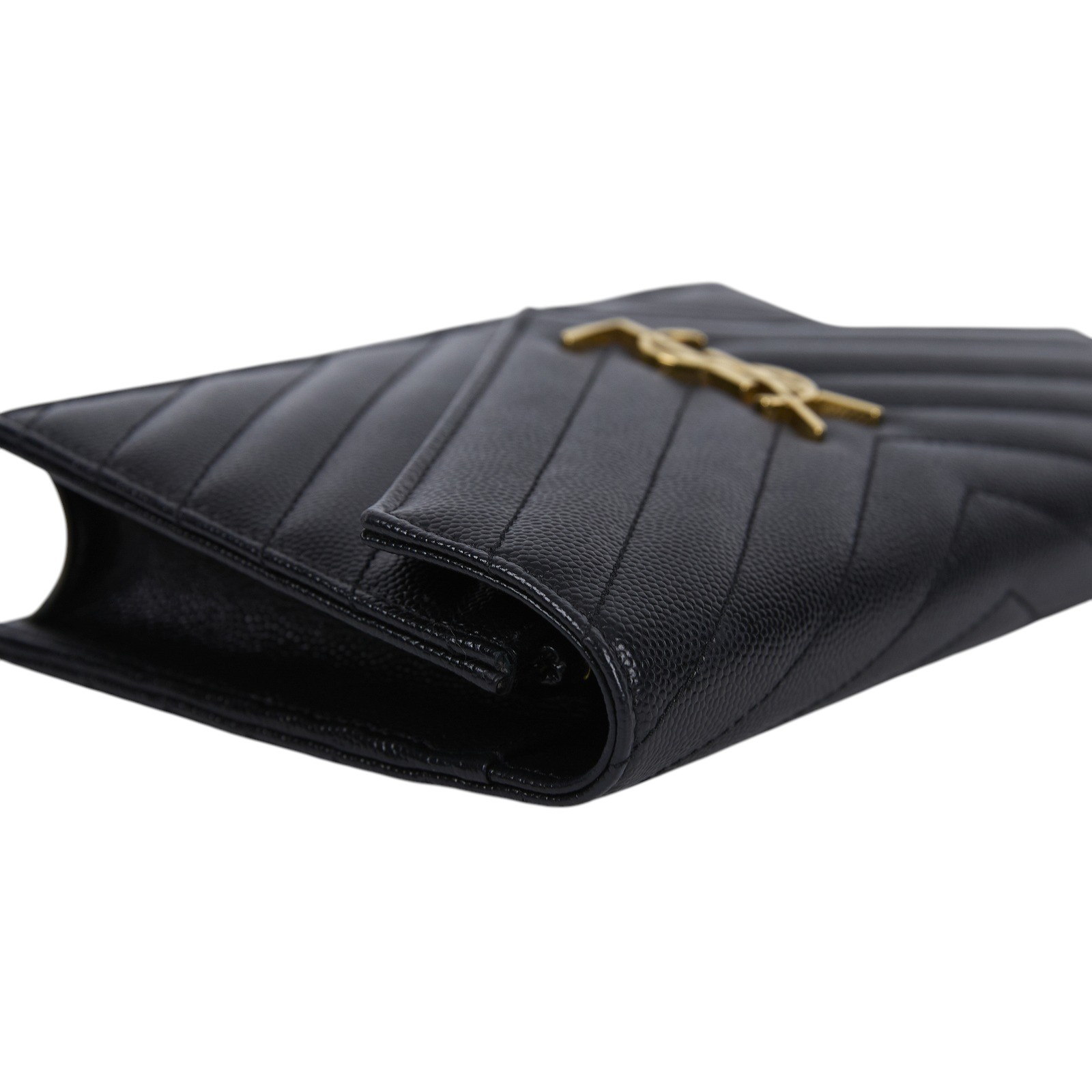 聖羅蘭 YSL SAINT LAURENT Cassandre 信封袋式 鏈條 錢包 742920BOW01 黑金魚子醬WOC 背帶