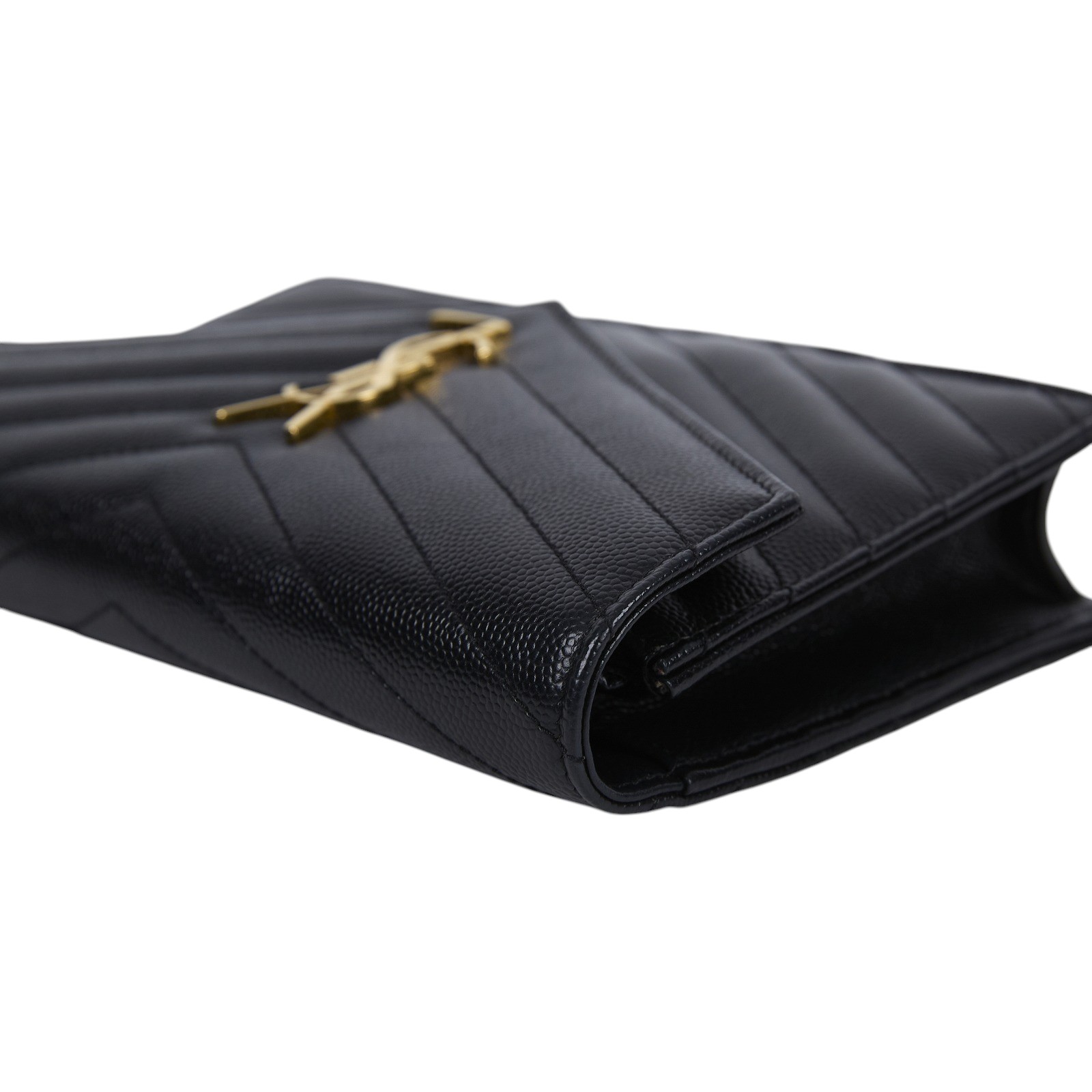 聖羅蘭 YSL SAINT LAURENT Cassandre 信封袋式 鏈條 錢包 742920BOW01 黑金魚子醬WOC 背帶