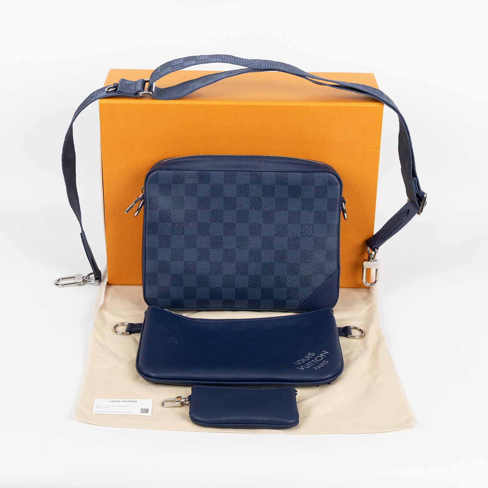 路易威登 LOUIS VUITTON Trio 三合一 郵差包 斜背包 N40438 晶片款 藍棋盤格三合一郵差包 原廠盒子/防塵袋/背帶/內袋2