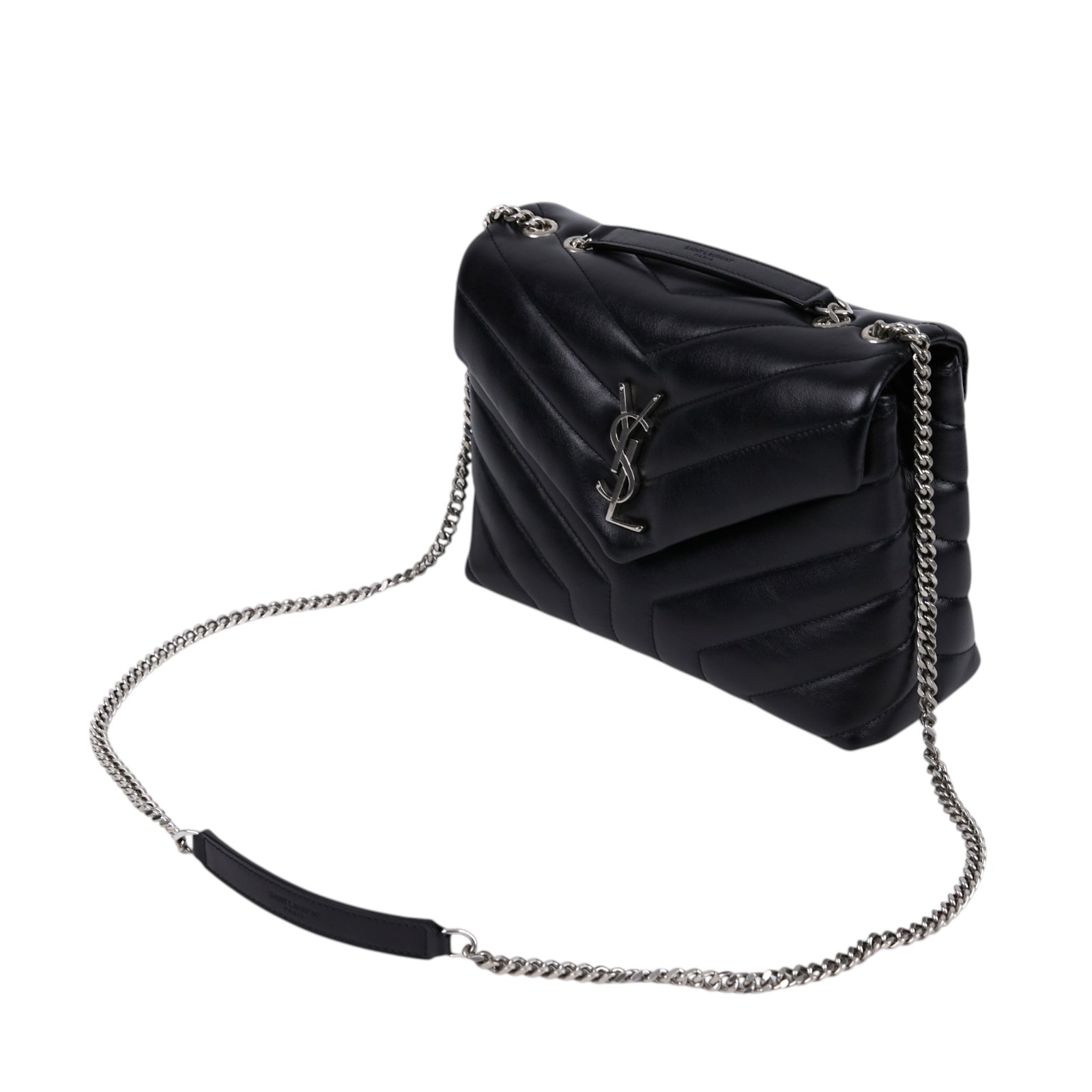 聖羅蘭 YSL SAINT LAURENT Loulou 絎縫 小牛皮 TOY 小型 手袋  肩背 斜背包 銀色五金 494699DV726  防塵袋