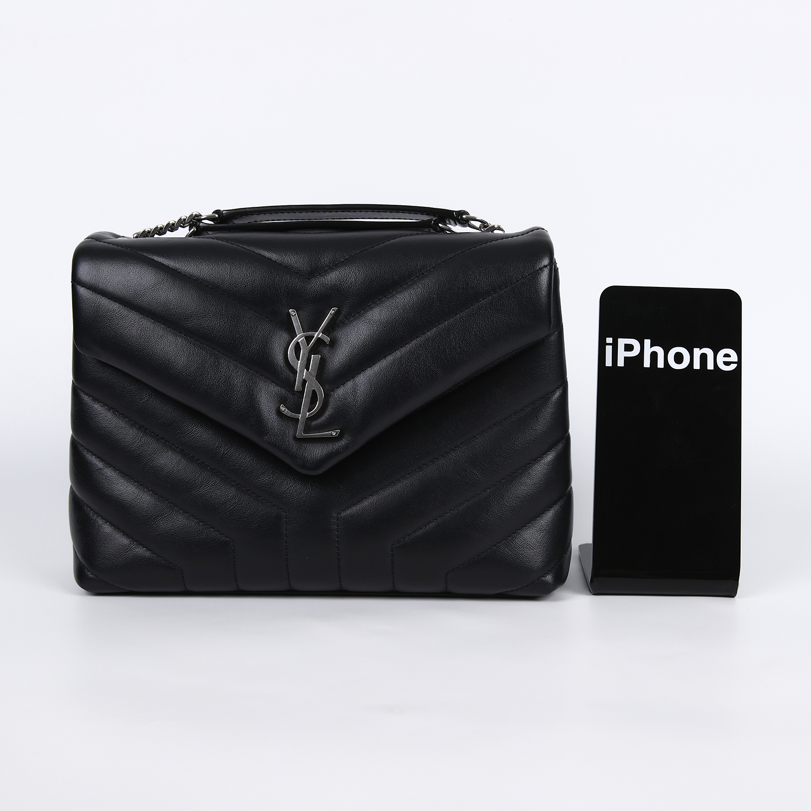 聖羅蘭 YSL SAINT LAURENT Loulou 絎縫 小牛皮 TOY 小型 手袋  肩背 斜背包 銀色五金 494699DV726  防塵袋