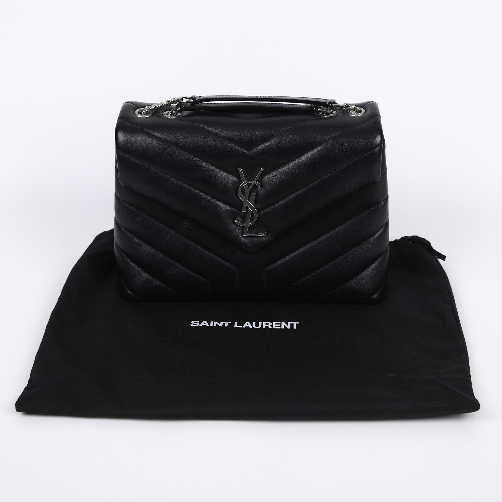 聖羅蘭 YSL SAINT LAURENT Loulou 絎縫 小牛皮 TOY 小型 手袋  肩背 斜背包 銀色五金 494699DV726  防塵袋