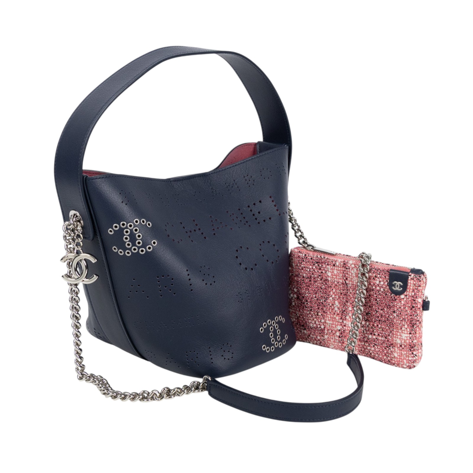 香奈兒 CHANEL 19P 水桶包 肩背包 手提包 AS0304 深藍洞洞菜籃包 無附屬品