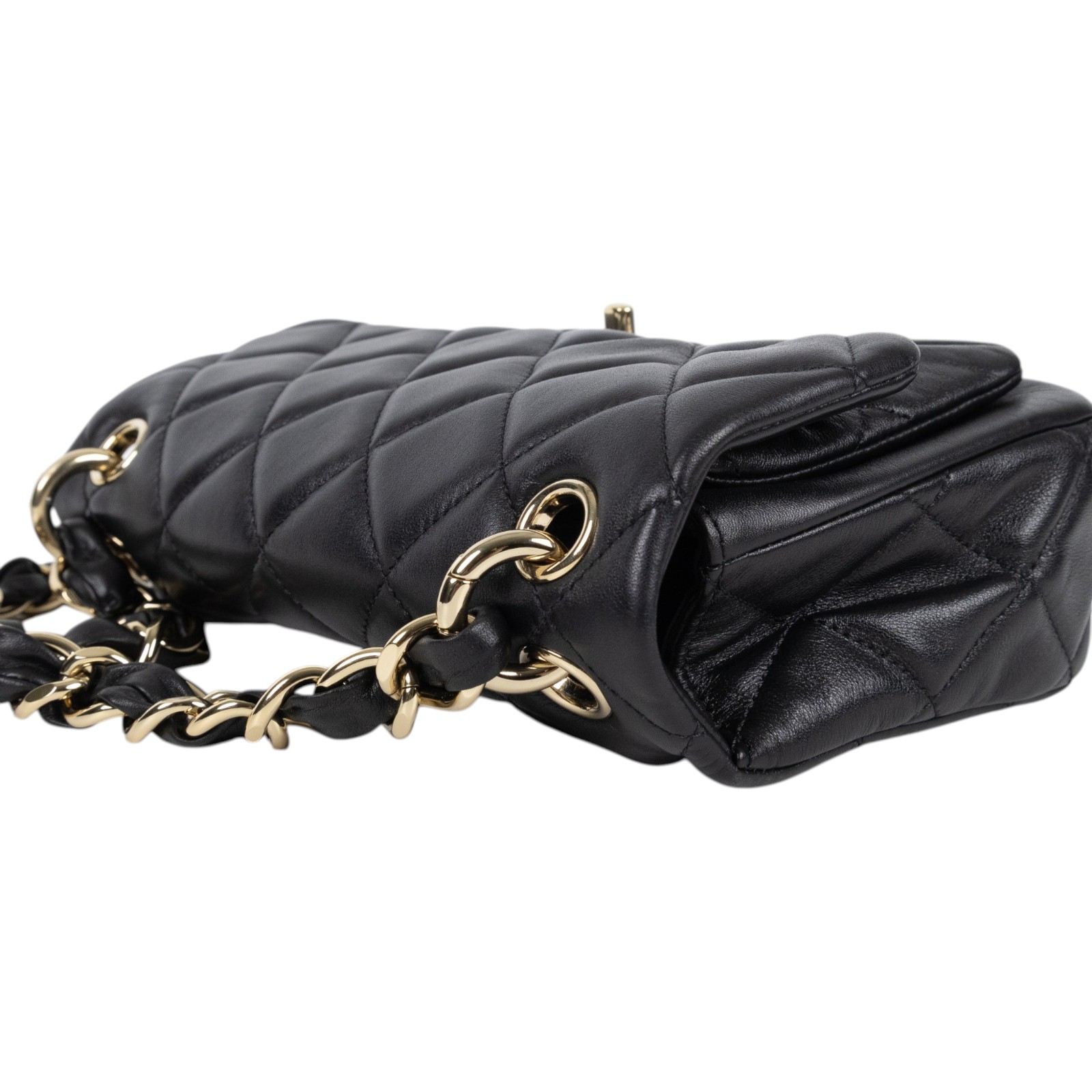 香奈兒 CHANEL CF 口蓋包 菱格紋 皮穿鍊 肩背包  晶片款 黑金雙C多層單肩鍊包 無附屬品