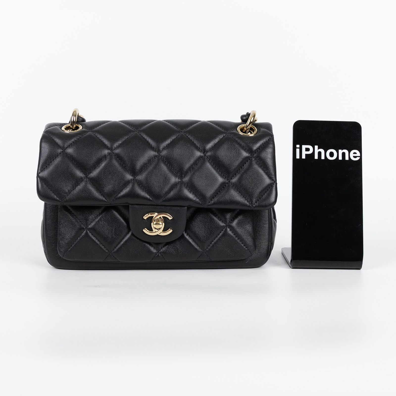 香奈兒 CHANEL CF 口蓋包 菱格紋 皮穿鍊 肩背包  晶片款 黑金雙C多層單肩鍊包 無附屬品