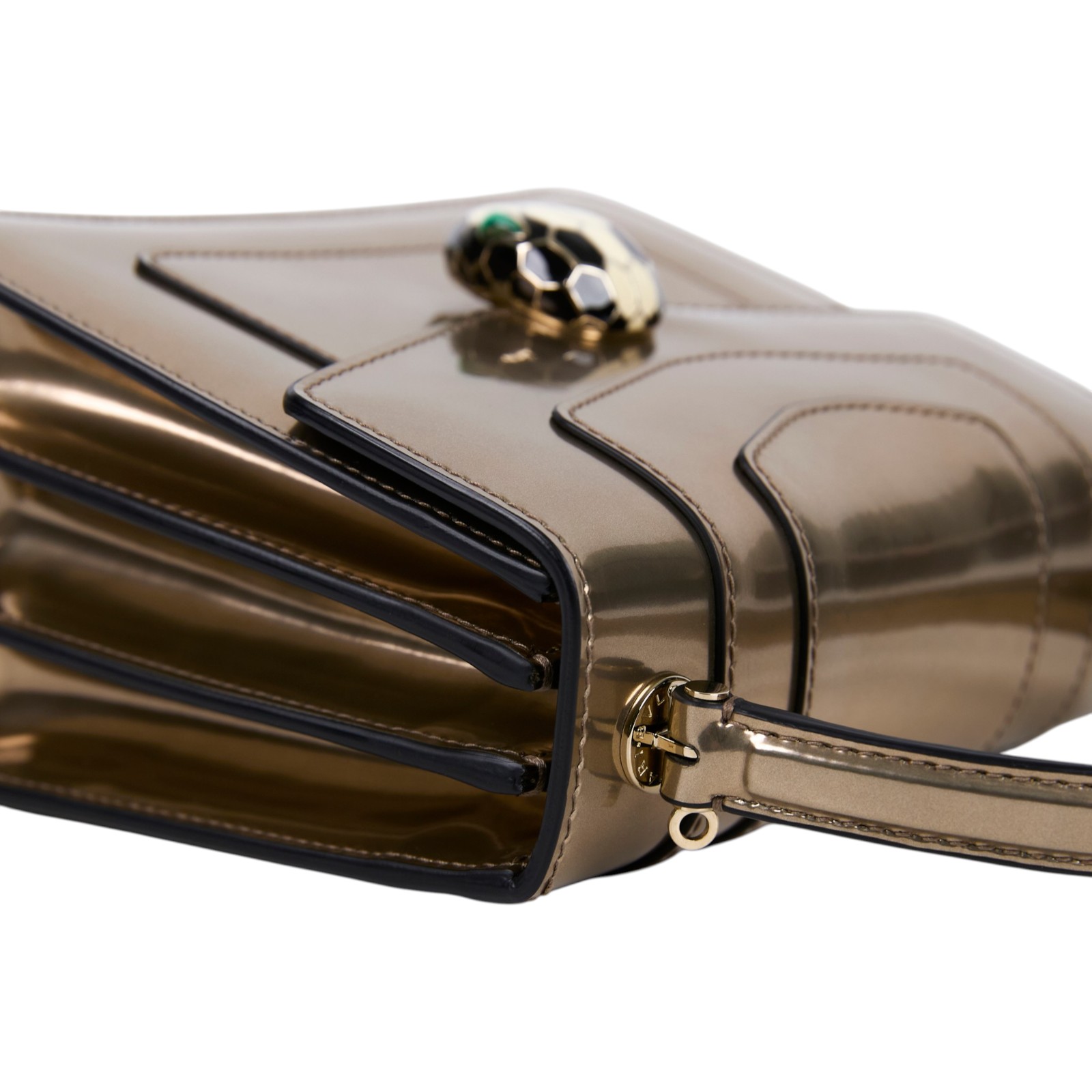 寶格麗 BVLGARI Serpenti Forever 口蓋包 284802 金屬色風琴兩用包 背帶/鏡子/雨衣