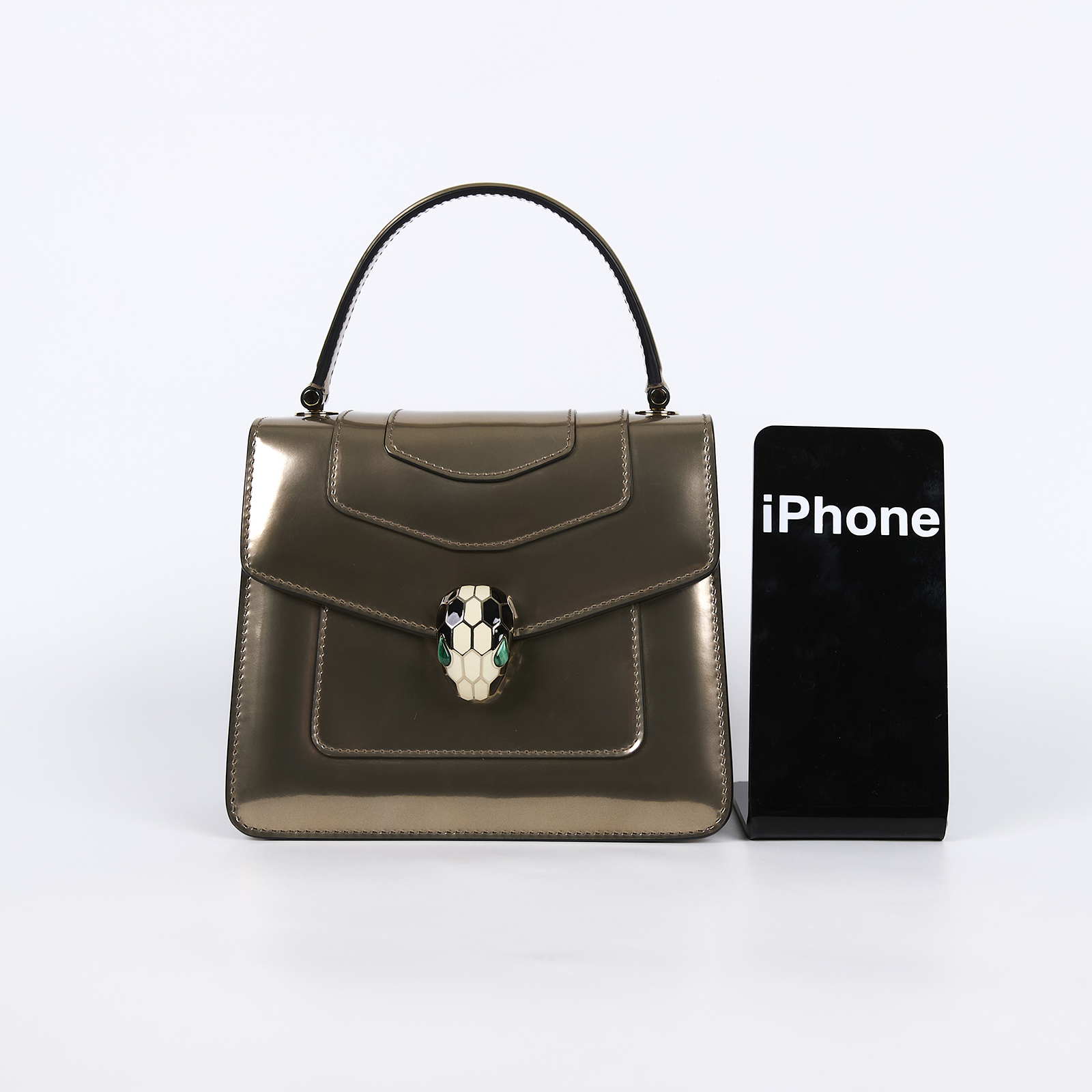 寶格麗 BVLGARI Serpenti Forever 口蓋包 284802 金屬色風琴兩用包 背帶/鏡子/雨衣