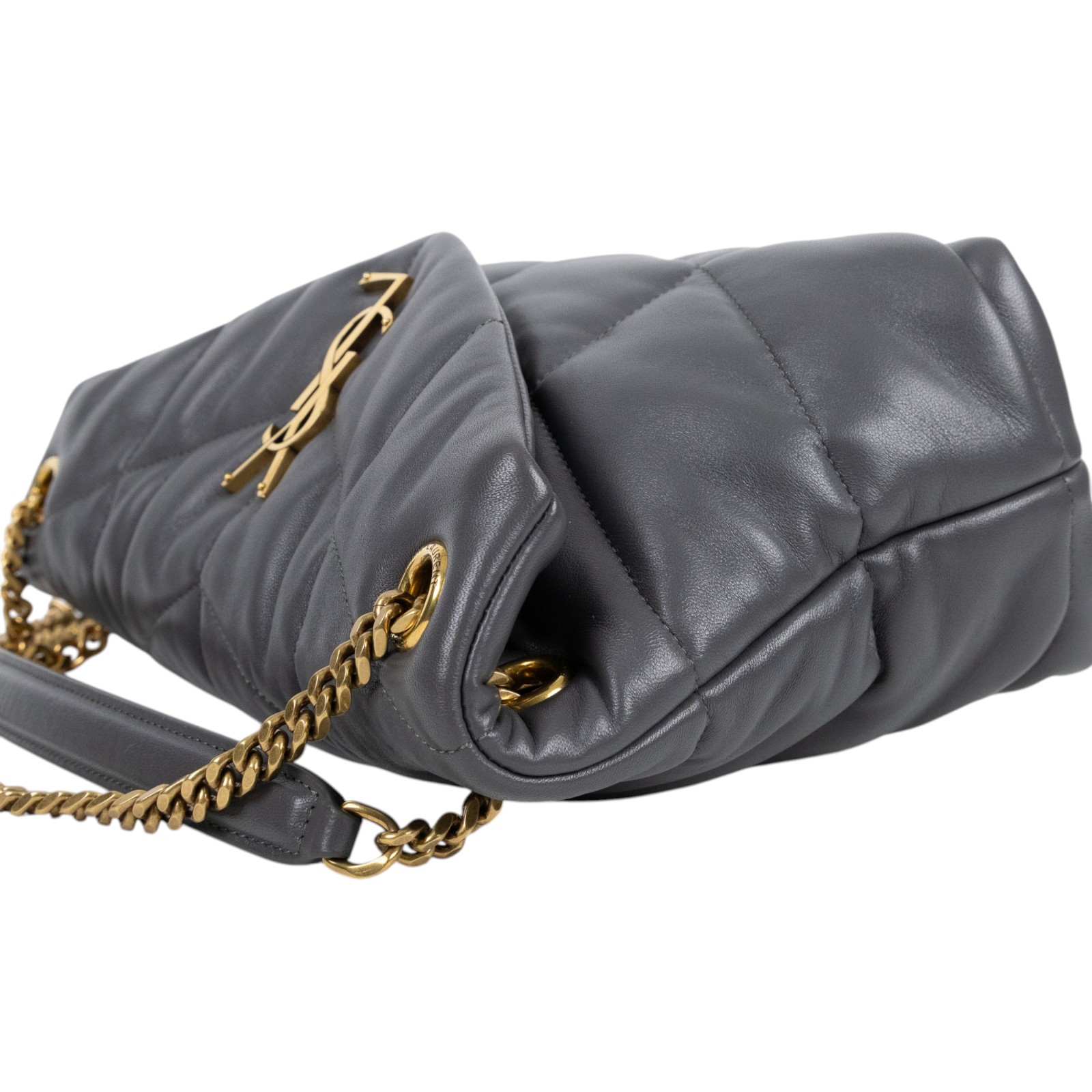 聖羅蘭 YSL SAINT LAURENT Puffer 絎縫納帕皮包 小型 5774761EL07 灰LOULOU PUFFER 無附屬品