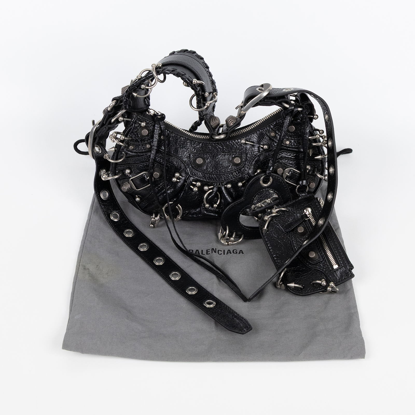 巴黎世家 BALENCIAGA Le cagole XS 半月 可頌包 6713091VG9Y 黑鉚釘NEO CAGOLE 防塵袋/鏡子