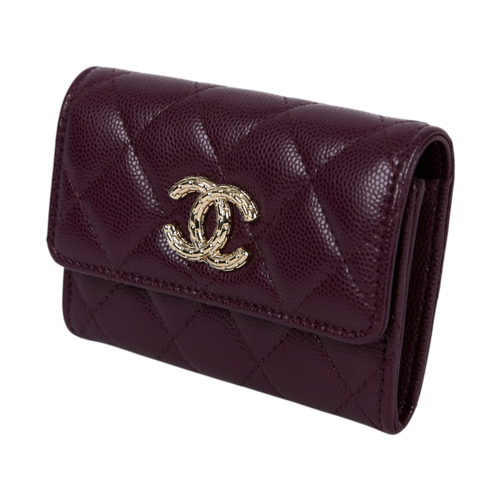 香奈兒 CHANEL CC LOGO 卡包 零錢包 錢包 AP4093 晶片款 紫色荔枝翻蓋卡包 原廠盒子