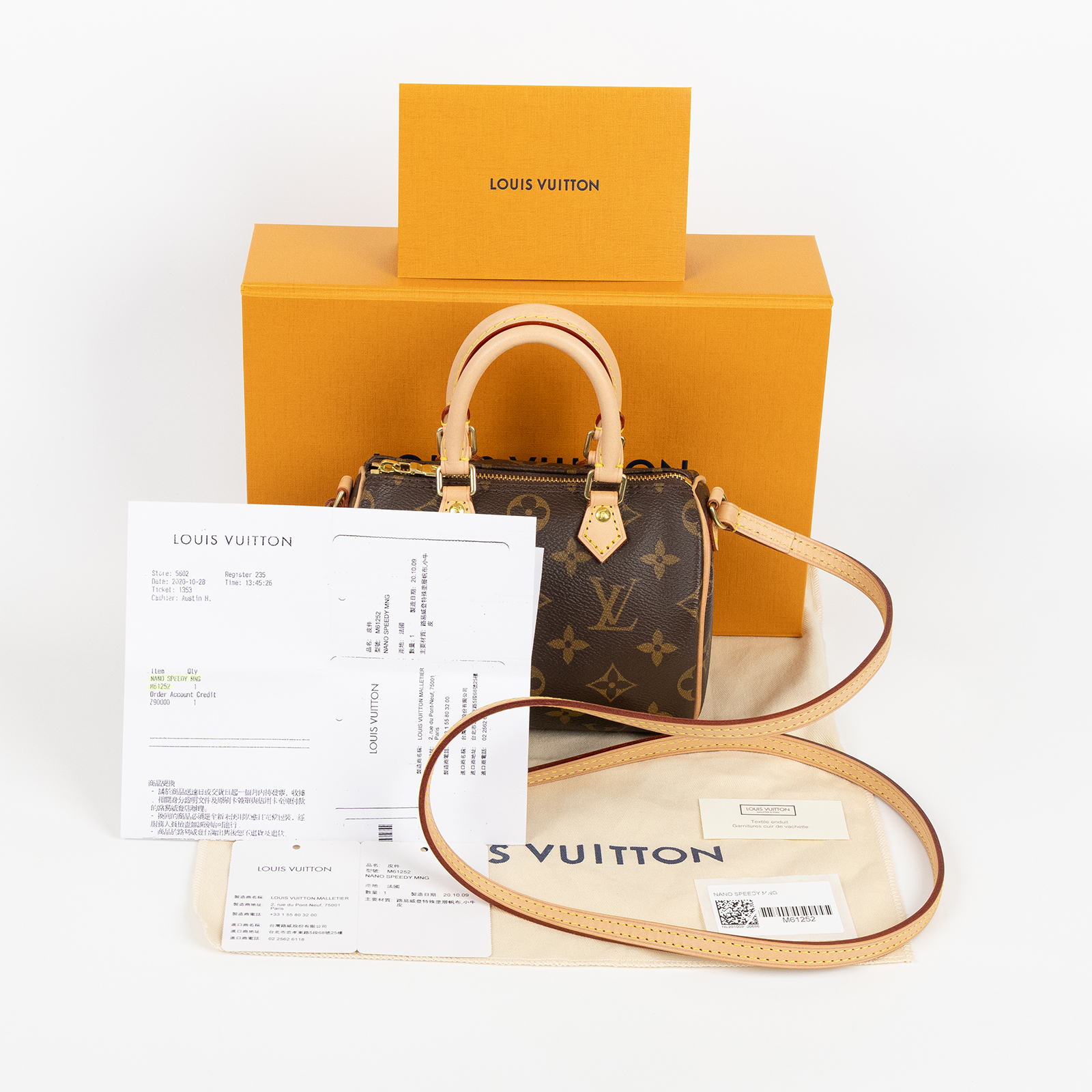 路易威登 LOUIS VUITTON Nano Speedy 經典帆布 手提 斜背 波士頓包 M61252  原廠盒子/防塵袋/購買證明影本