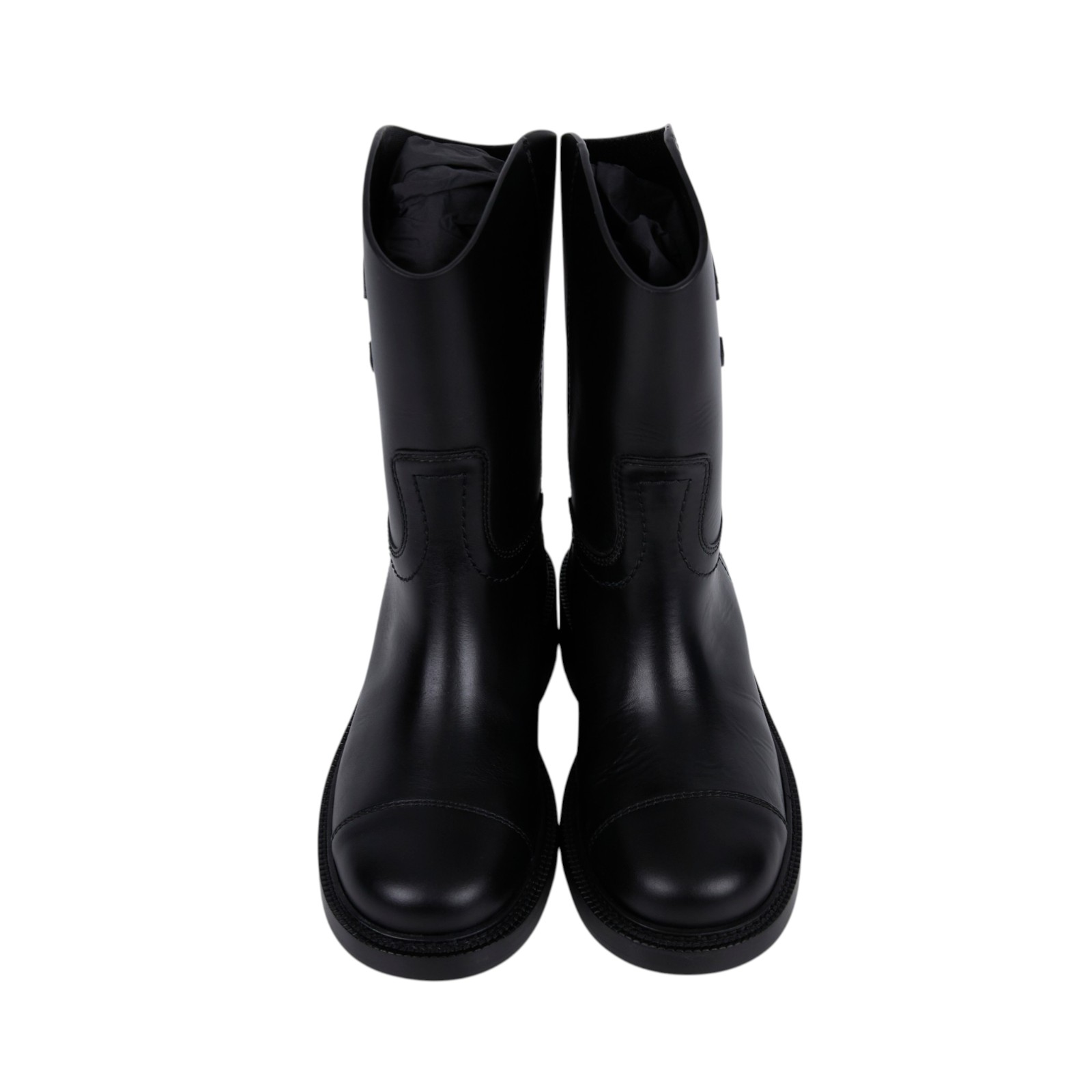 香奈兒 CHANEL CC LOGO 短靴 中筒靴 靴子 G45432_37 黑牛皮雙C靴子#37 原廠盒子/防塵袋2