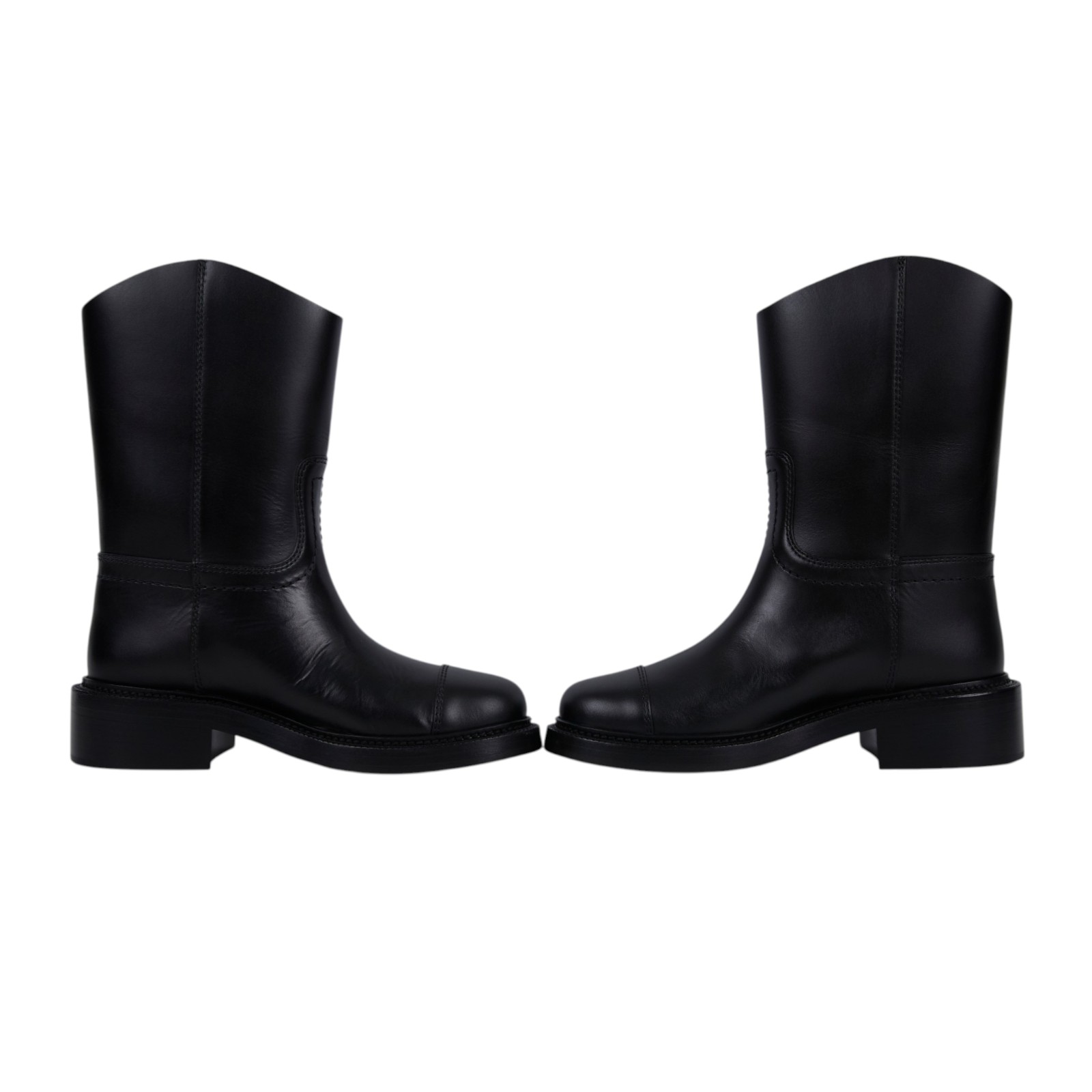 香奈兒 CHANEL CC LOGO 短靴 中筒靴 靴子 G45432_37 黑牛皮雙C靴子#37 原廠盒子/防塵袋2