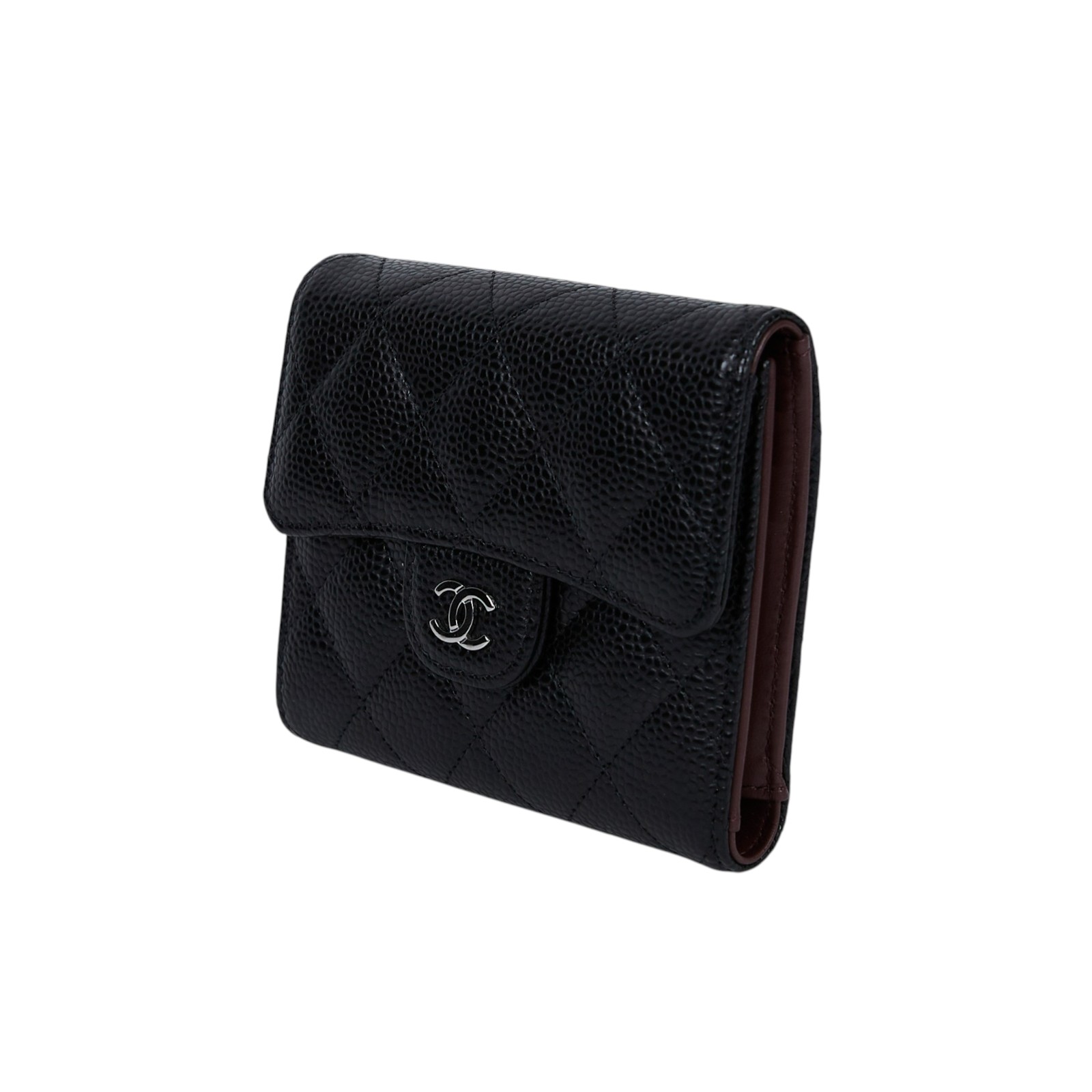 香奈兒 CHANEL 經典 小型 口蓋 皮夾 小牛皮 短夾  AP0231 Y01588 晶片款 黑銀荔枝三折短夾 購買證明