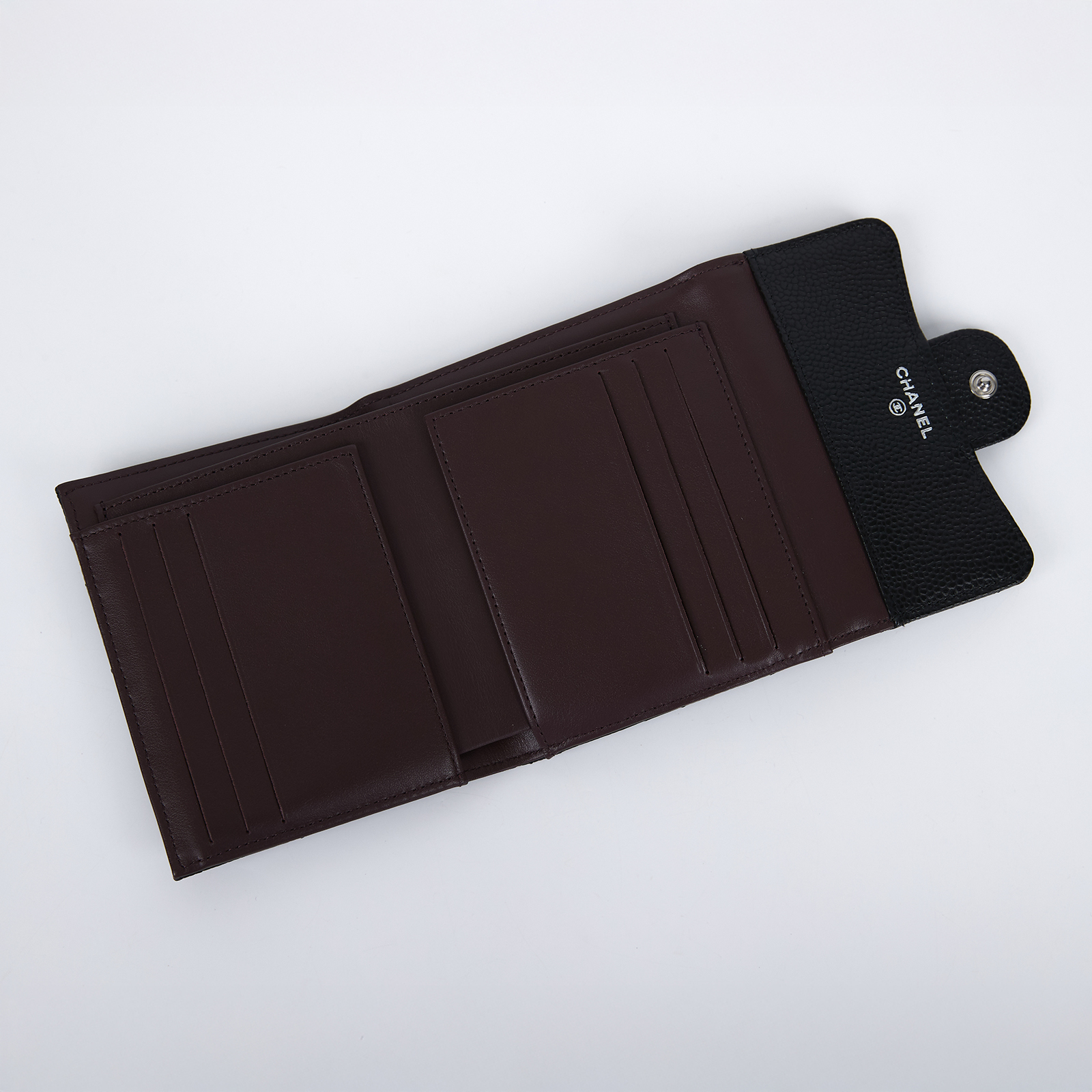 香奈兒 CHANEL 經典 小型 口蓋 皮夾 小牛皮 短夾  AP0231 Y01588 晶片款 黑銀荔枝三折短夾 購買證明