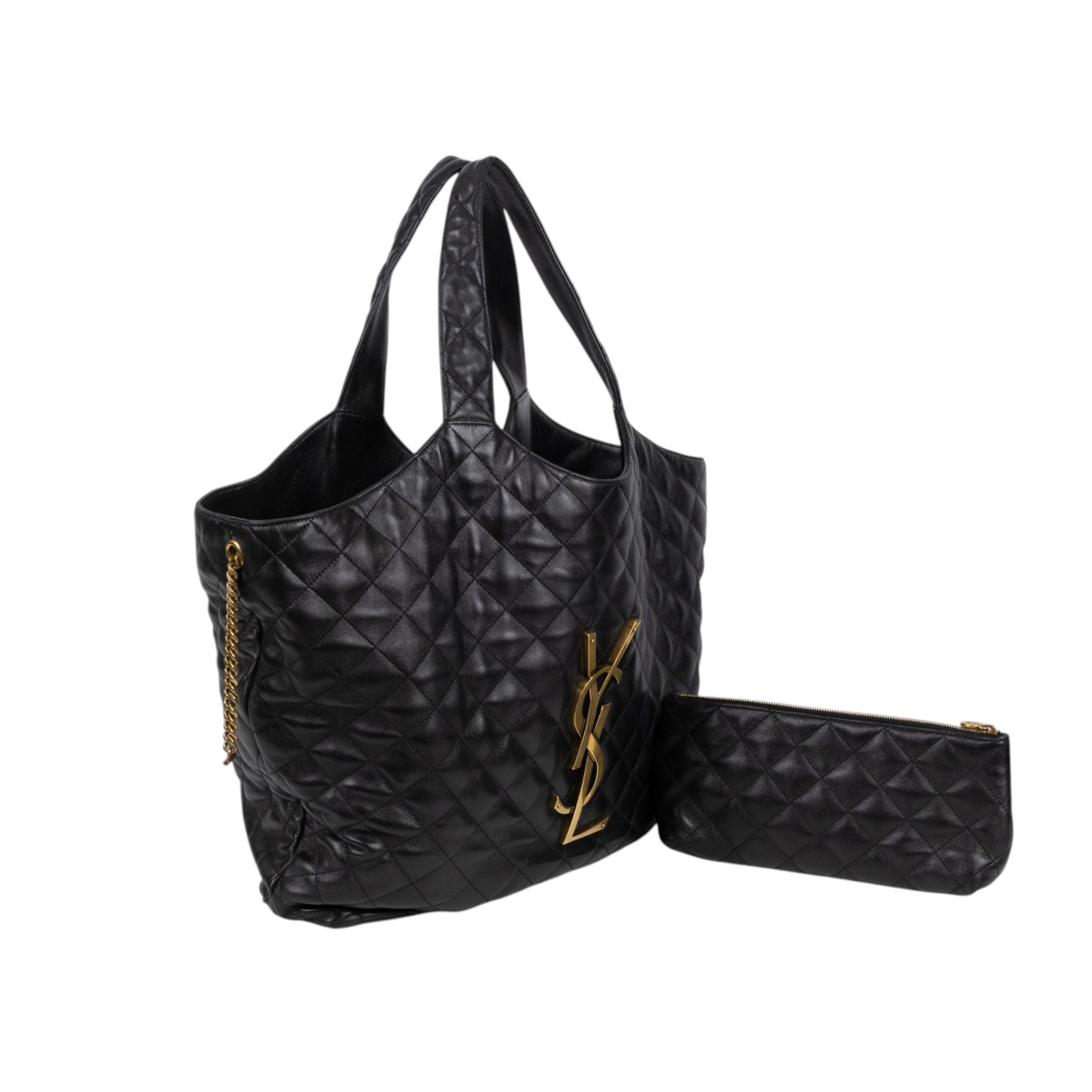 聖羅蘭 YSL SAINT LAURENT Icare 绗缝羊皮 購物袋 加大型 金色五金 698651AAANG ICARE 黑金HOBO購物袋 防塵袋/內袋