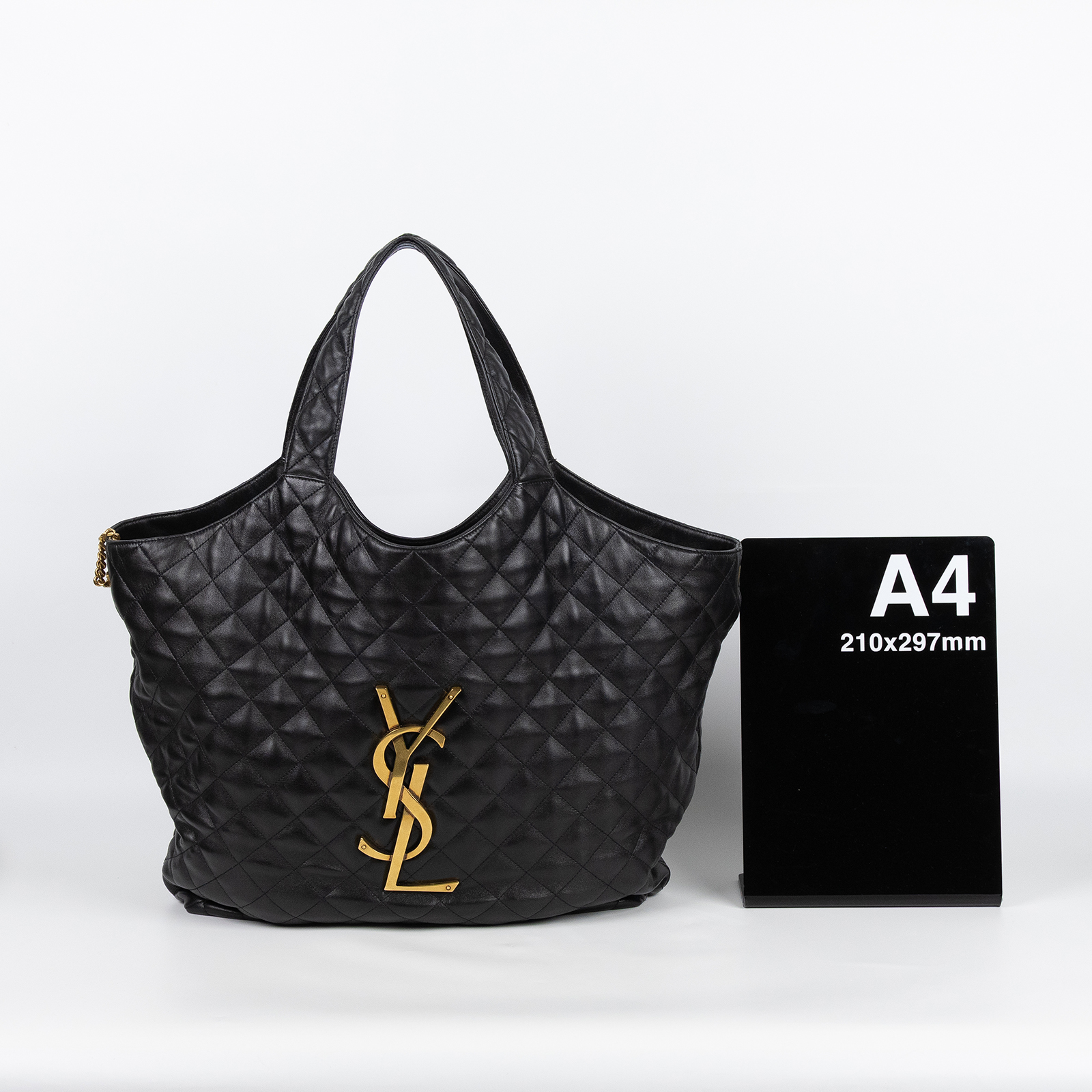 聖羅蘭 YSL SAINT LAURENT Icare 绗缝羊皮 購物袋 加大型 金色五金 698651AAANG ICARE 黑金HOBO購物袋 防塵袋/內袋