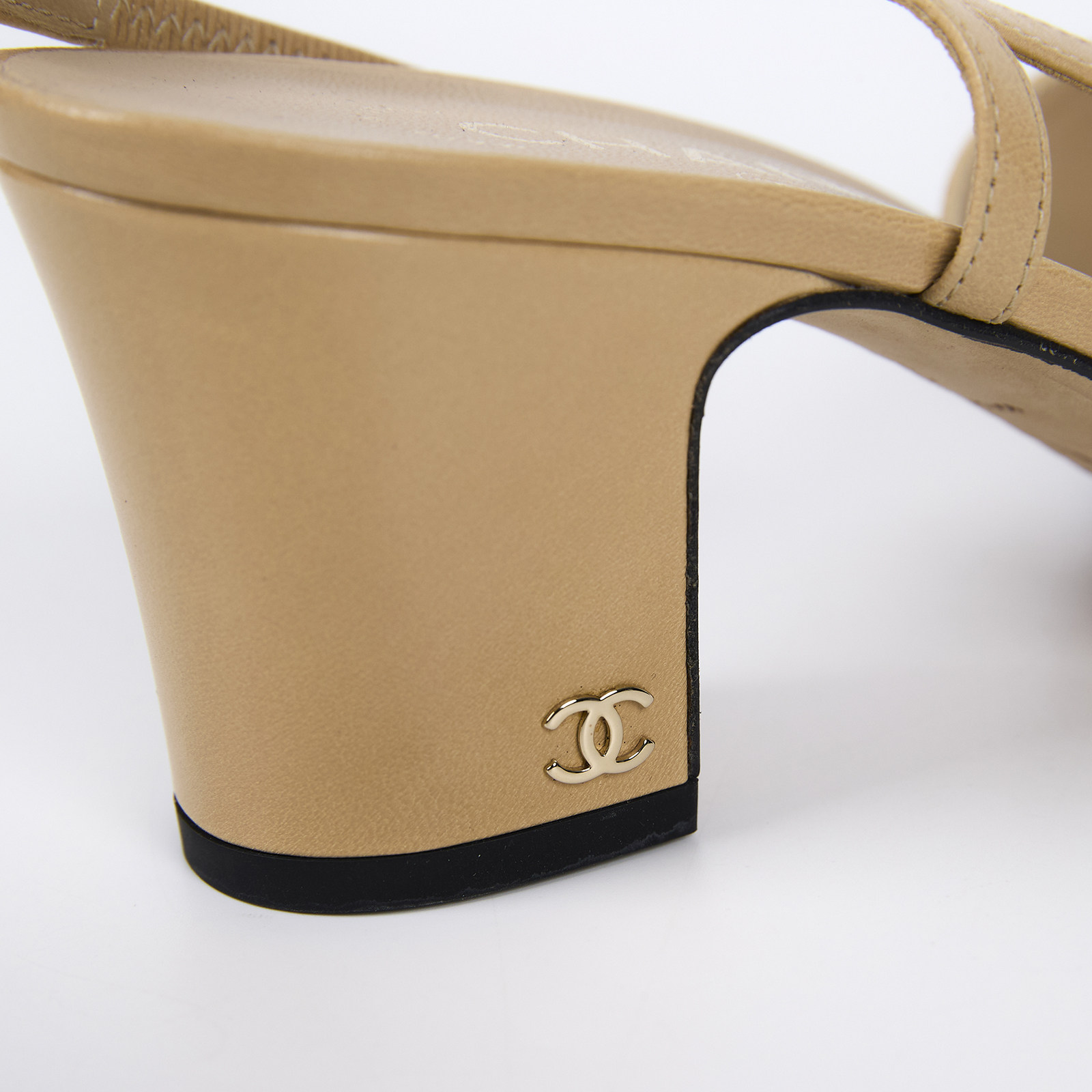 香奈兒 CHANEL 後繫帶 跟鞋 G31318_39 奶茶後繫帶粗跟鞋 #39 原廠盒子/防塵袋2